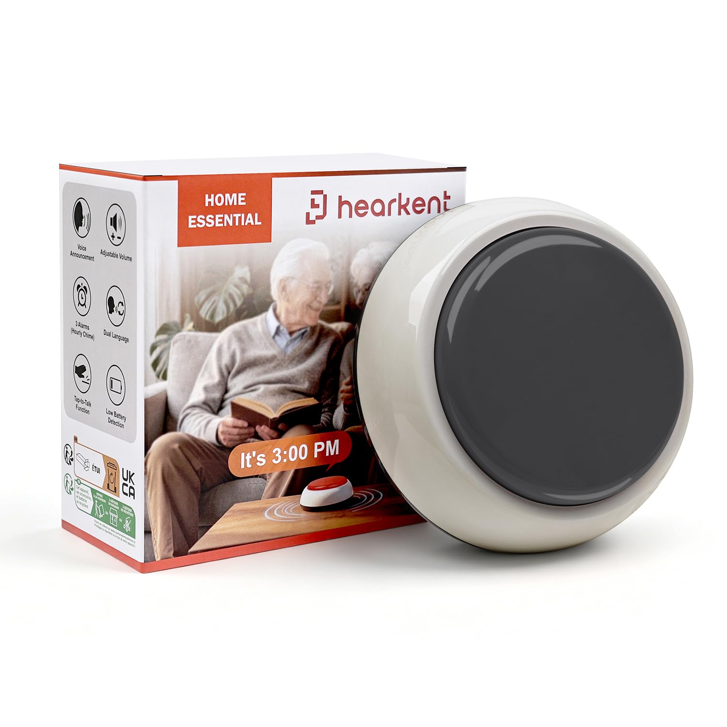 Hearkent Reloj parlante, inglés y español, botón grande para indicar la