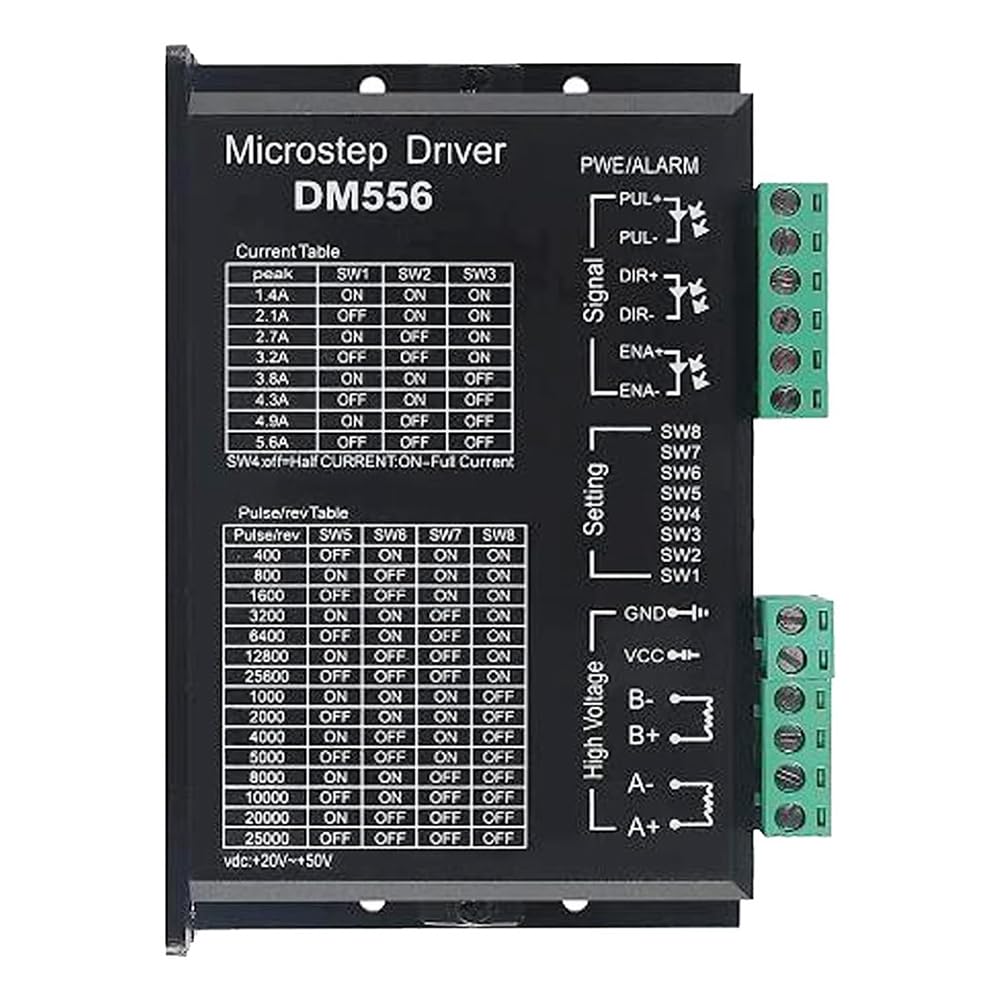 muqeu DM556 CNC Digital Stepper Motor Driver 2-Phase Stepper Motor Driver 20-50V DC Max 5.6A 128 Subdivision for Motor