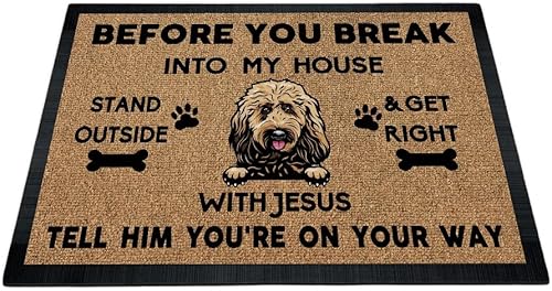 Vista 14 de Tapete de puerta con texto en inglés "Before You Break Into My House", bonito felpudo de perro pastor alemán con Juses, tapete de goma