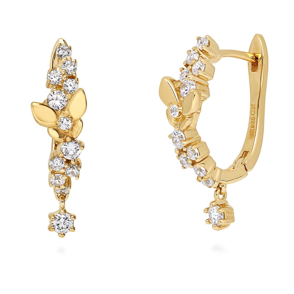 BERRICLE Sterling Silver Gold Flashed CZ Small Statement Hoop Earrings for Women, Minimalist Simulated Diamond Cubic Zirconia Trendy Huggie Earrings -