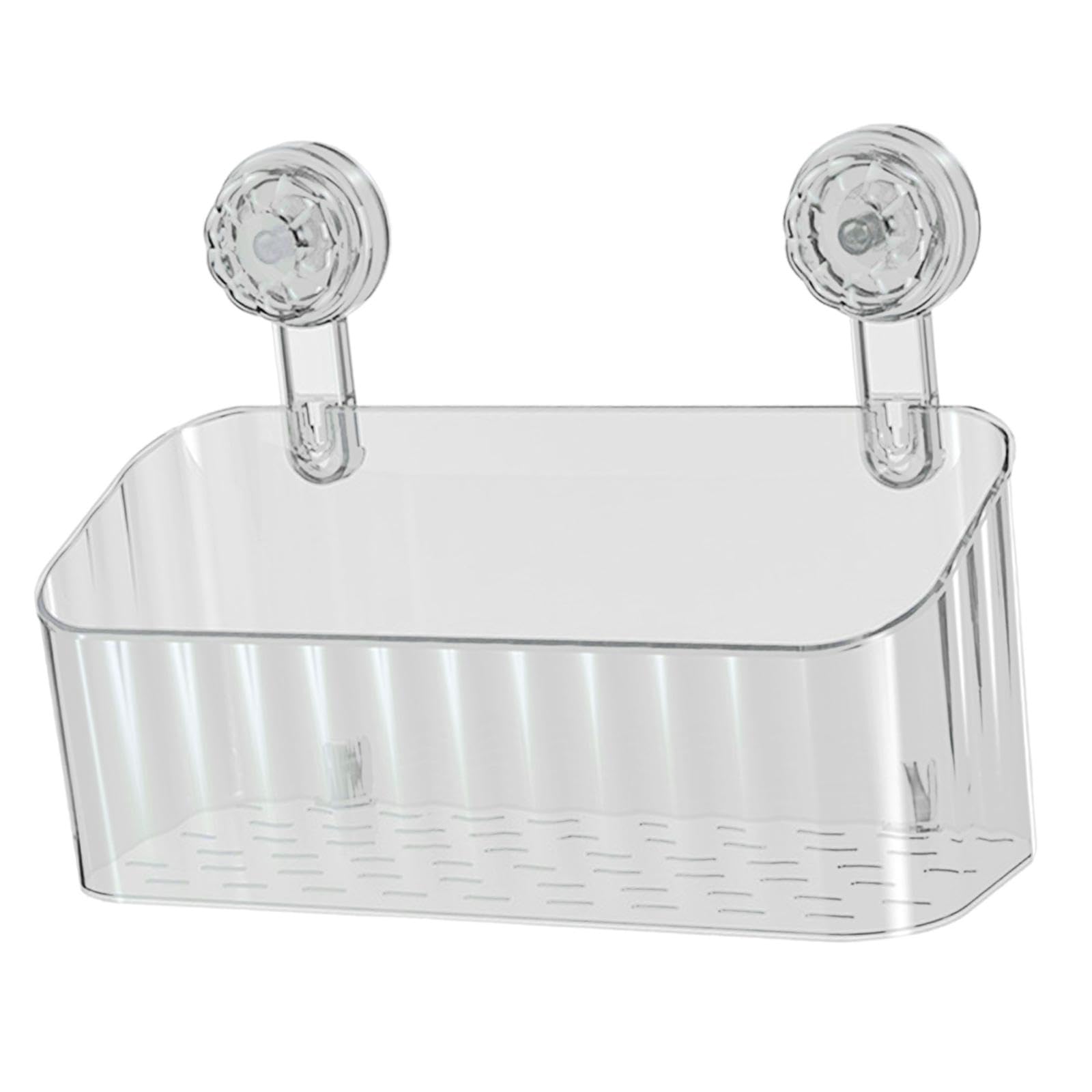 Bothyi Modern Minimalist Clear L Shower Basket Suction Mount Caddy with Drainage Holes for Bathrooms Showers Kitchens Toilets