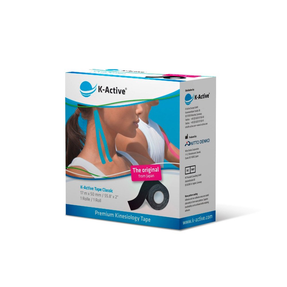 K-Active Taśma kinezjologiczna Classic czarna, odporna na działanie wody i hipoalergiczna, 50 mm x 17 m, 1 opakowanie