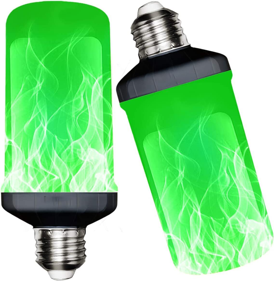 LED Flame Light Bulb, Upgraded 4 Modes Flickering Light Bulbs with Upside Down Effect, E27 Base Flame Bulb for Party, Indoor and Outdoor Home Decoration, Romantic Atmosphere Lighting (2Pcs Green)