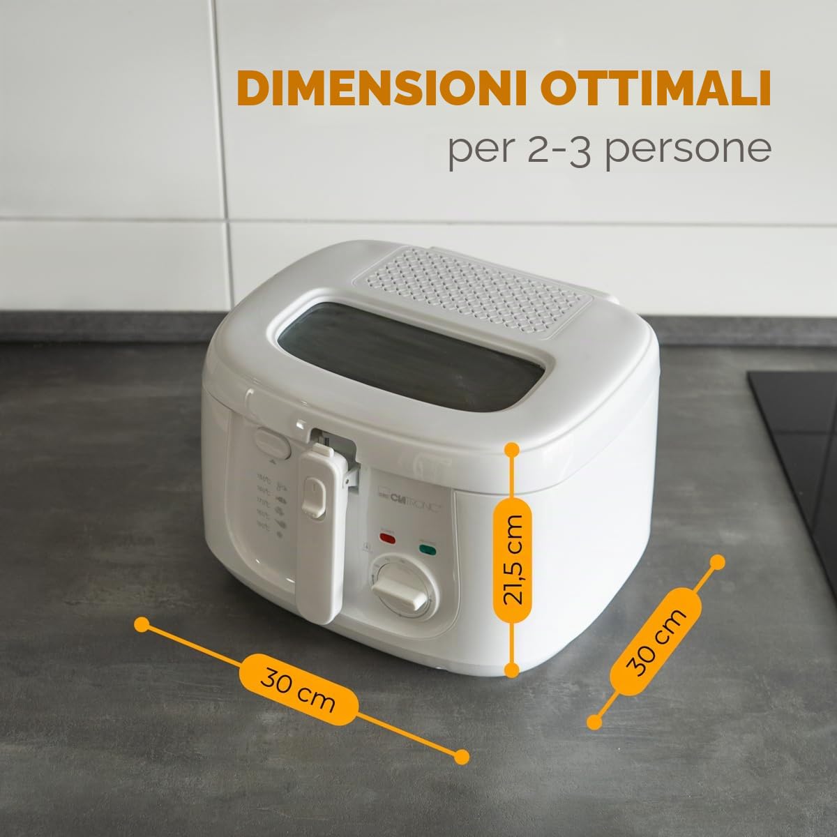 Friggitrice Clatronic | capacità 2,5L | friggitrice con grasso | filtro vapori odori e grassi | contenitore olio antiaderente | termostato a regolazione continua | con olio | FR 3771