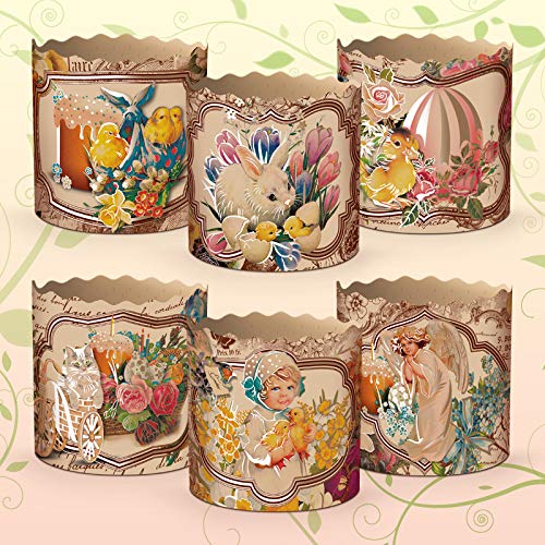 PysankaUK 6pcs Baking Paper Molds for Easter Bread Cakes Panettone Paska Kulich (Victorian, 90 * 85 mm (diameter*height))