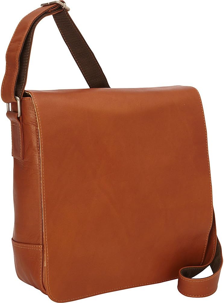 Piel Leather Small Tablet Vertical Messenger, Saddle, One Size