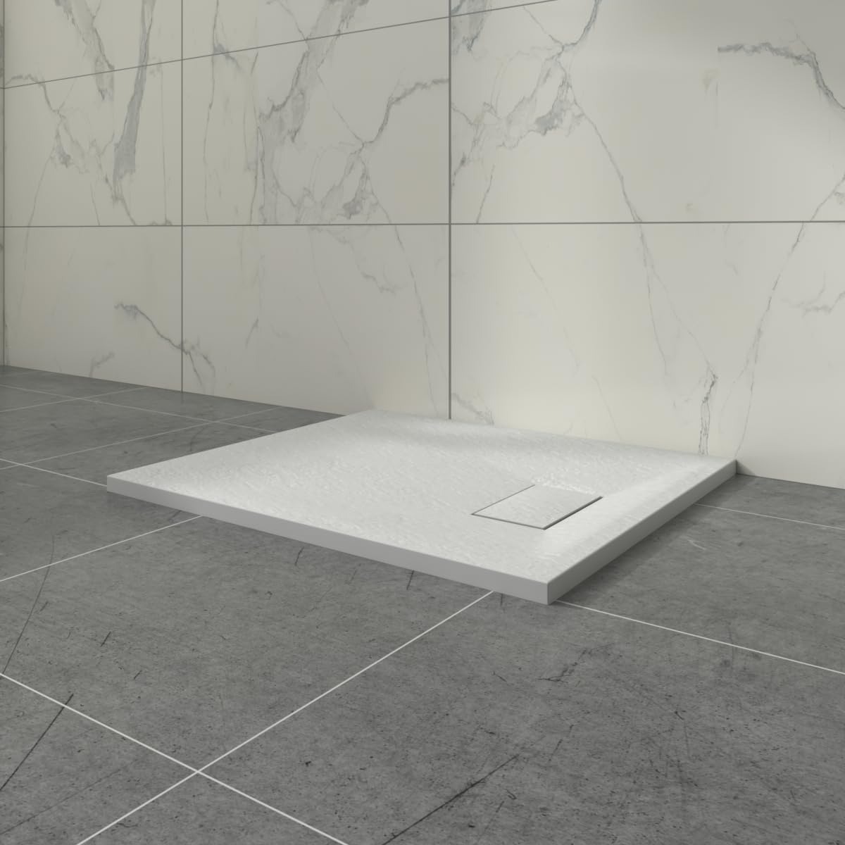 Aquariss White Smc Slate Effect Shower Enclosure Tray 900X700mm Rectangular Wetroom Shower Base
