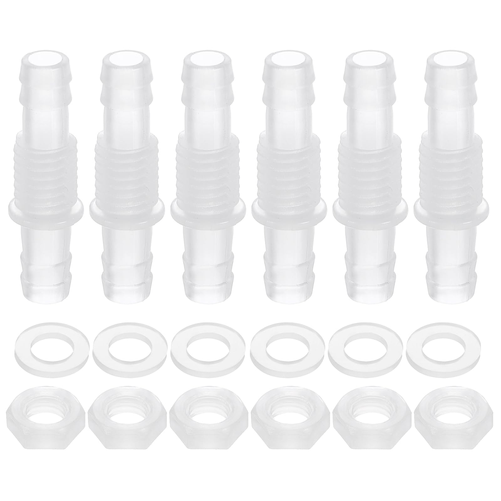 QUARKZMAN 6Pc Adattatori Per Tubi In Plastica A Innesto Barbato 5/16" x 5/16" (8mm x 8mm) Giunto Di Giunzione Passaparete Con Dado M12 E Rondella Per Acquari Aria Acqua Carburante