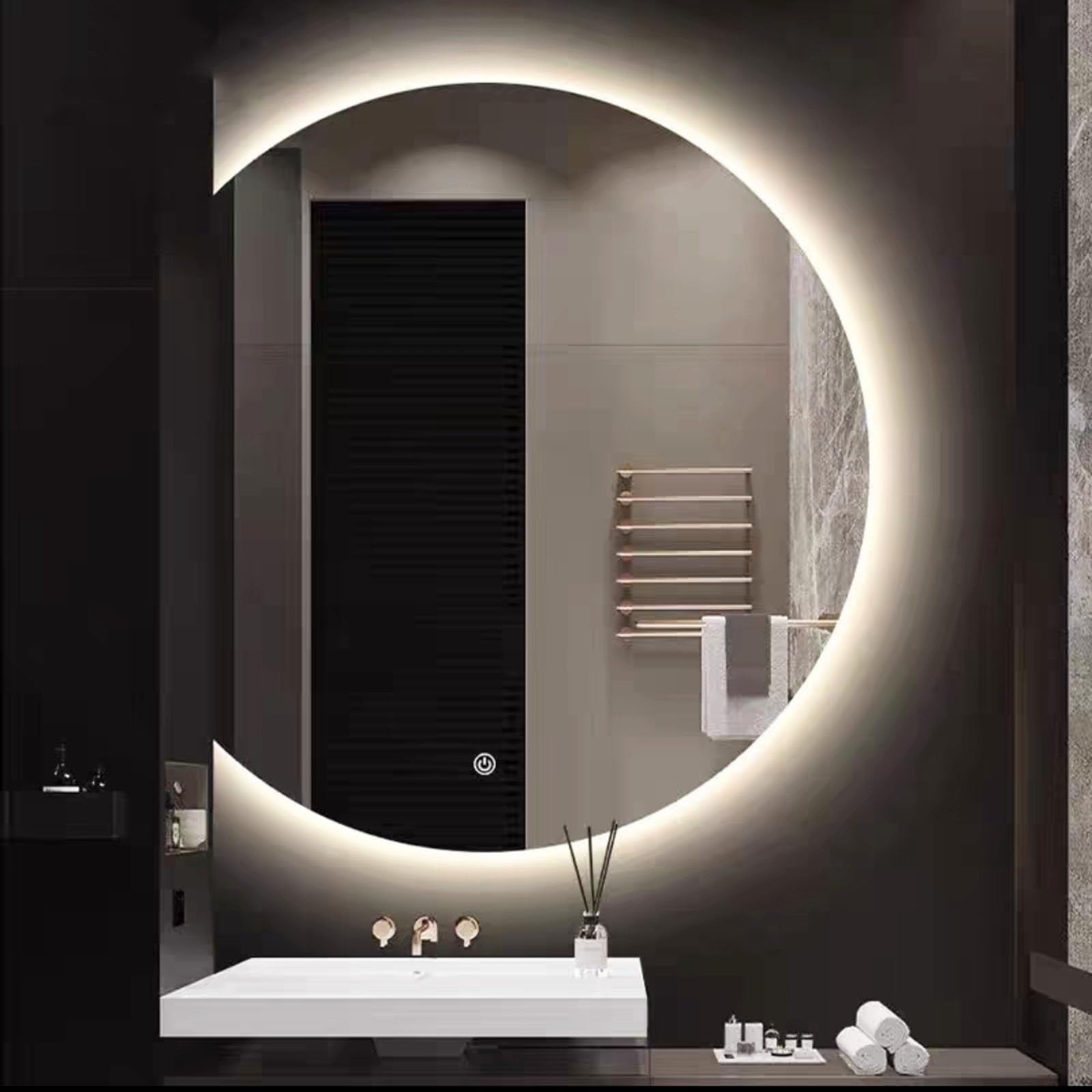 LED Bathroom Mirror, Wall Mirror, Modern Frameless Semi-circular Design, Smart Make-up Mirror, 3-colour Infinitely Dimmable, HD, Explosion-proof, Memory Function, 3 Hanging Methods ( Color : Left cut-