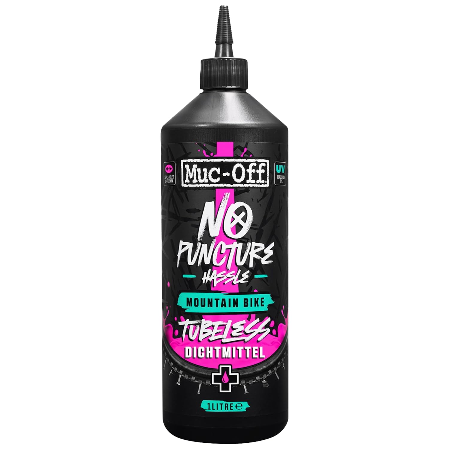 Muc Off No Puncture Hassle Tubeless Sealant Reifendichtmittel, 1 l - Hochwertiges Reifendichtmittel für Schlauchlose Fahrradreifen mit UV-Tracer-Farbstoff, Dichtet Risse und Löcher Bis Zu 6 mm ab