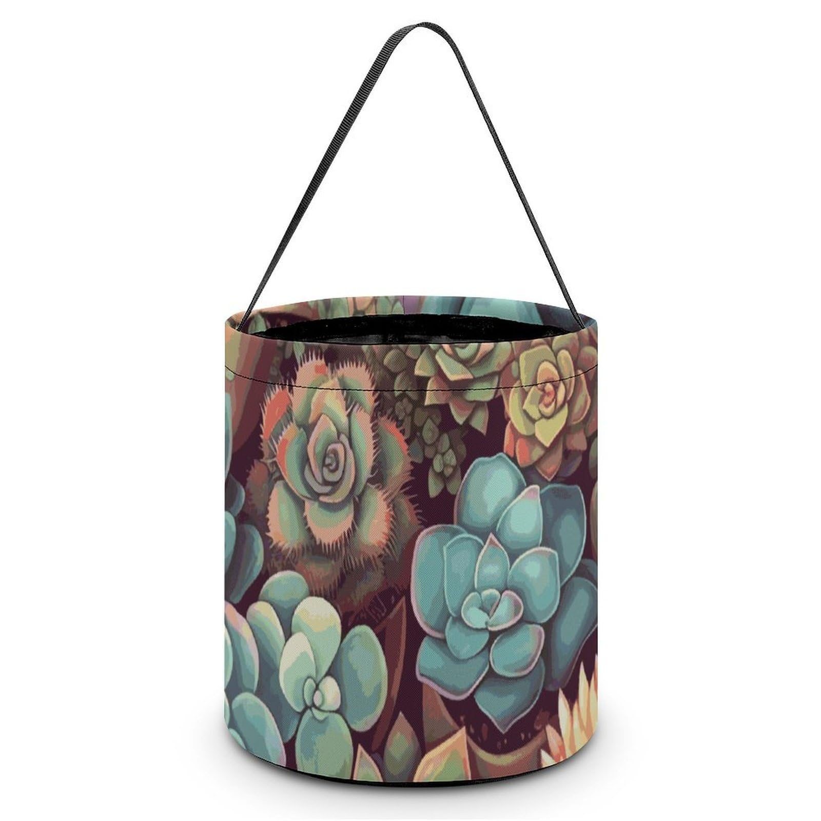 JTREHY Cute Succulents Candy Basket Hand-held Portable Candy Basket Collapsible Reusable Candys Bags Trick Or Treat Bags Party Festival Gift Bucket