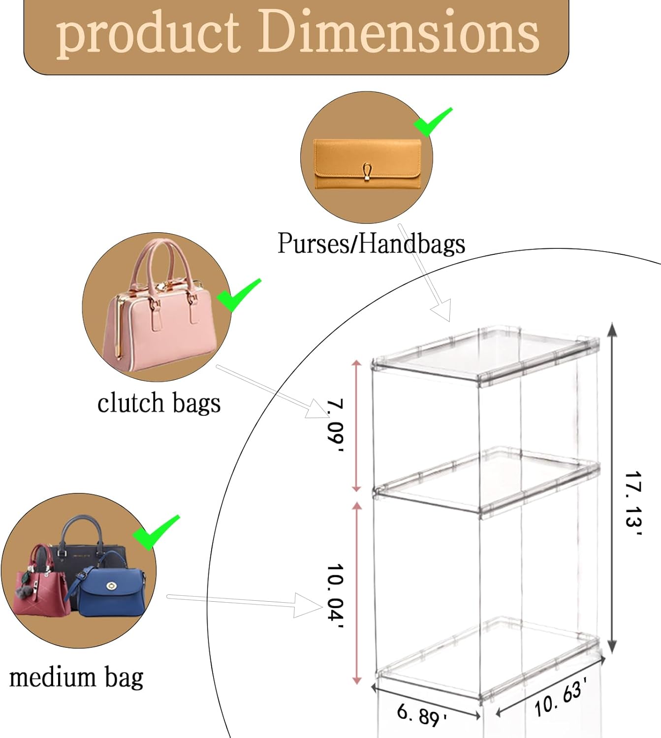 Purse Organizer for Closet, Purse Storage Box a Single Stacked Unit, Clear Acrylic Display Case for Handbag Organizer, Plastic Storage Bins for Toy, Book, Collectibles, Cosmetic - Image 4
