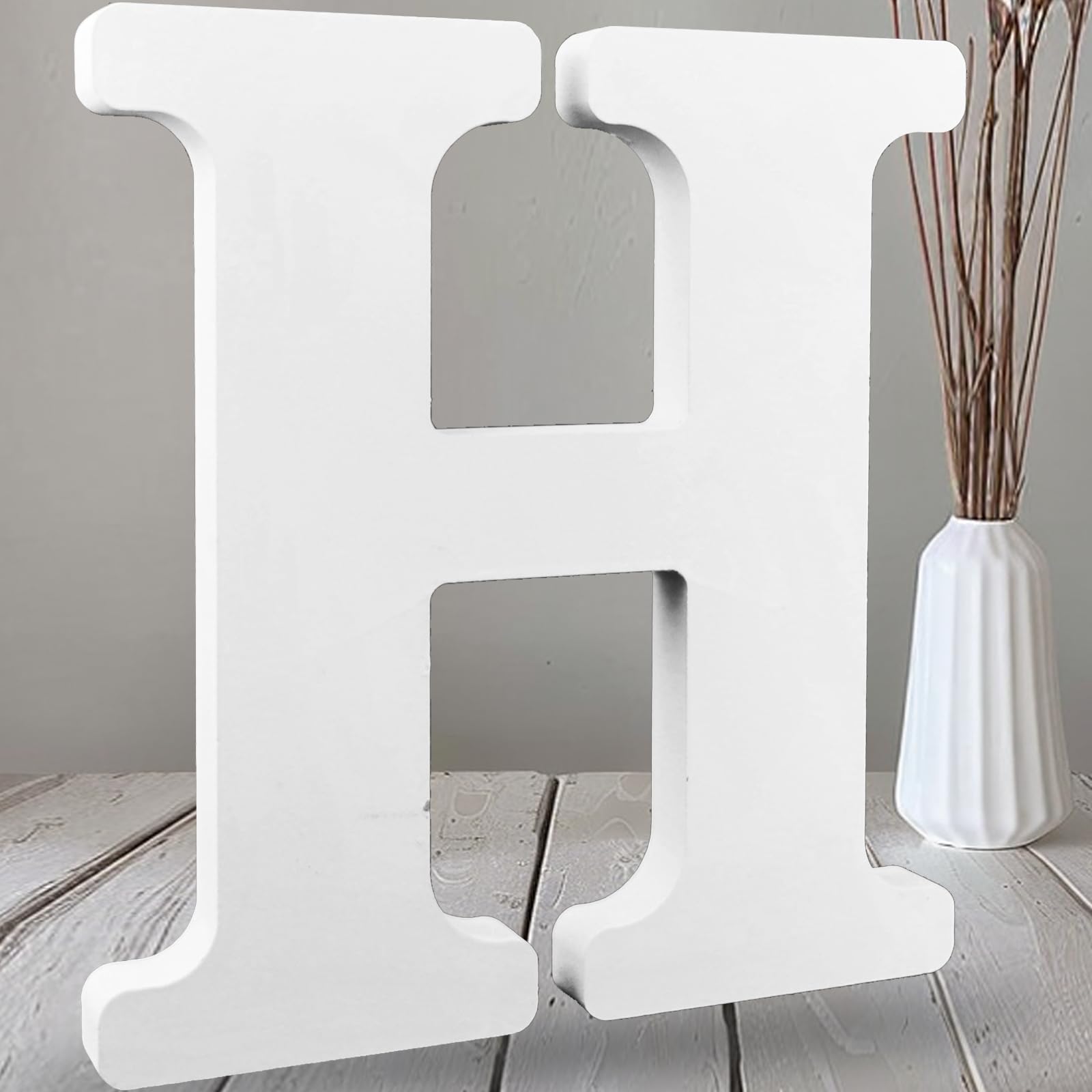 AOCEAN 12 Inch White Big Wood Letters Unfinished Wooden Letters for Wall Decor Decorative Standing Letters Slices Sign Board Decoration for Craft Home Party Projects (H)
