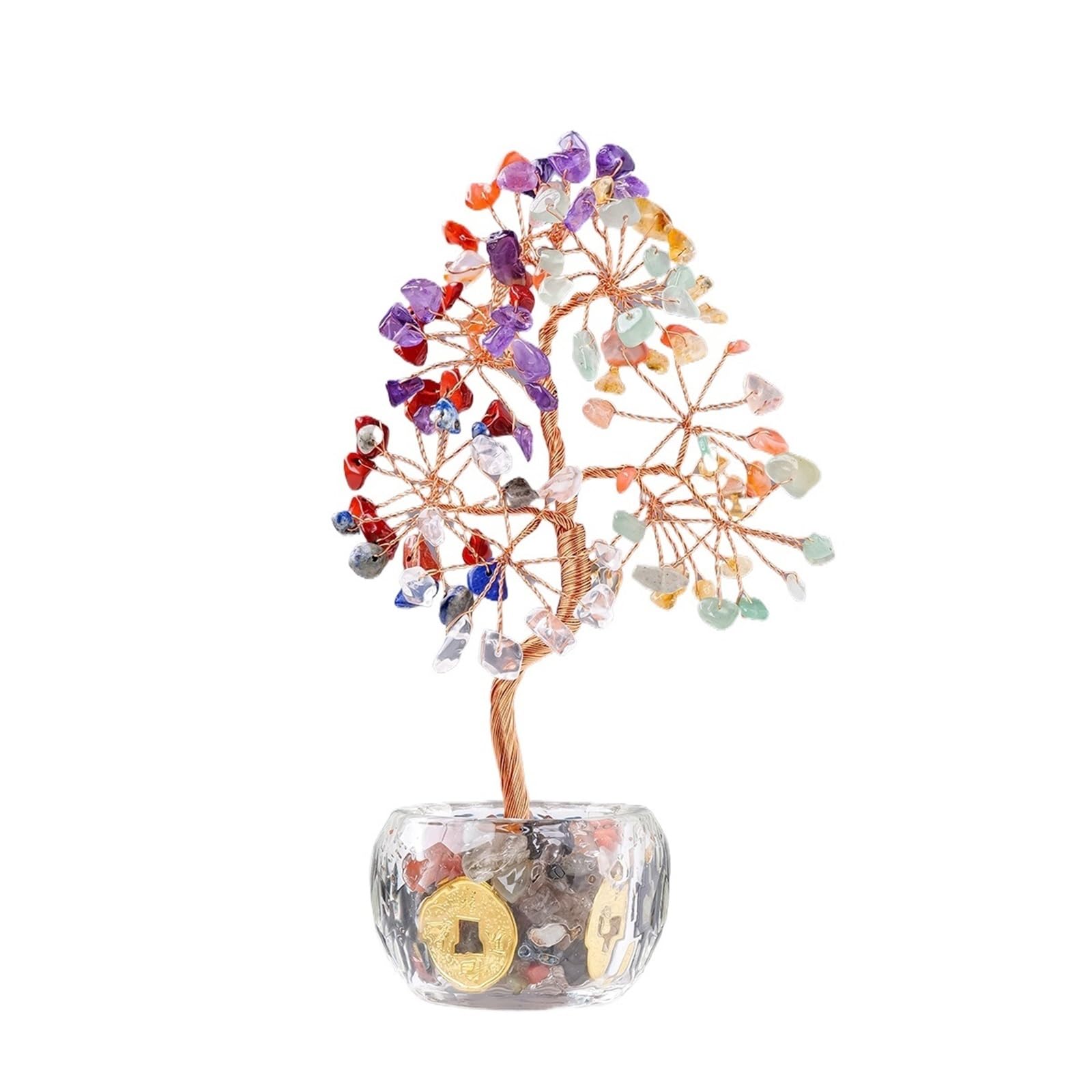 Dazhua 1PC Natural Crystal Crushed Stone Fortune Tree - Decorative Ornament for Home and Office(Seven Chakras)