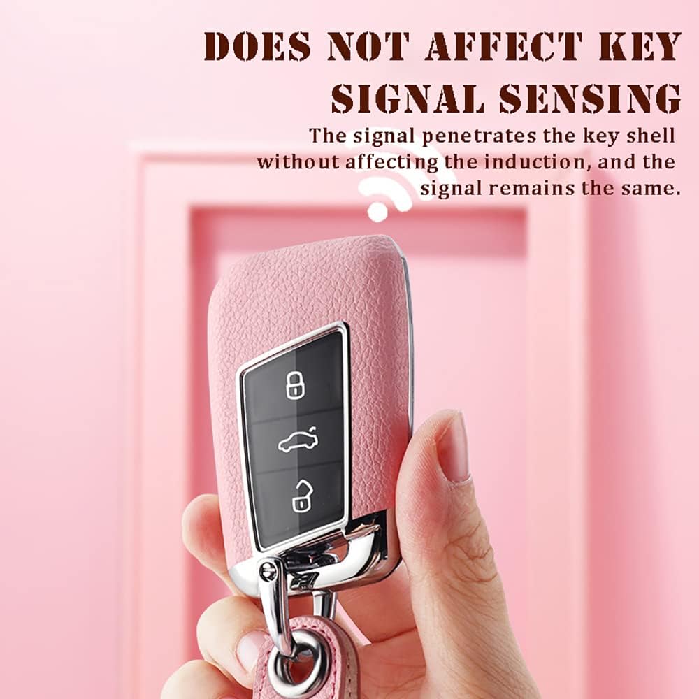 ontto Leather Key Fob Cover Fit for VW Smart Remote,Car Key Case Stylish Key Holder for Volkswagen Arteon Atlas Golf Alltrack Magotan Black