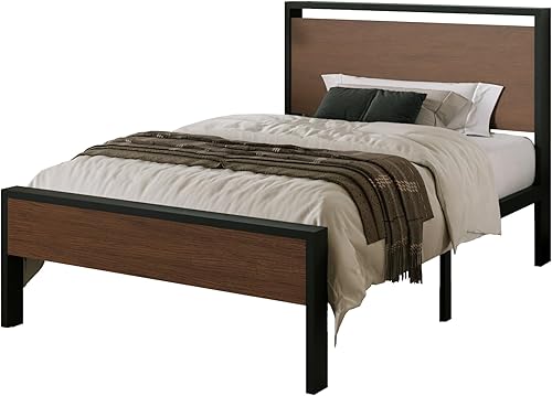 Miniatura 67 de Allewie Base de cama de plataforma tamaño King con cabecera y estribo de madera, soporte de 12 listones de metal resistente, no necesita somier,