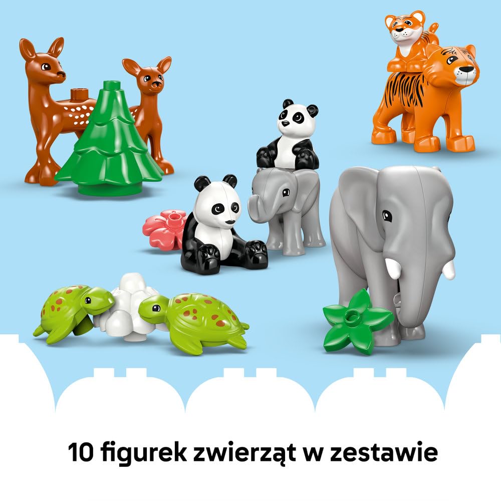LEGO DUPLO Rodziny dzikich zwierząt 3 w 1 10446 | dzikie zwierzęta 3 w 1, klocki dla 2-latka, prezent dla dziewczynki i chłopca 2+, 92 elementy