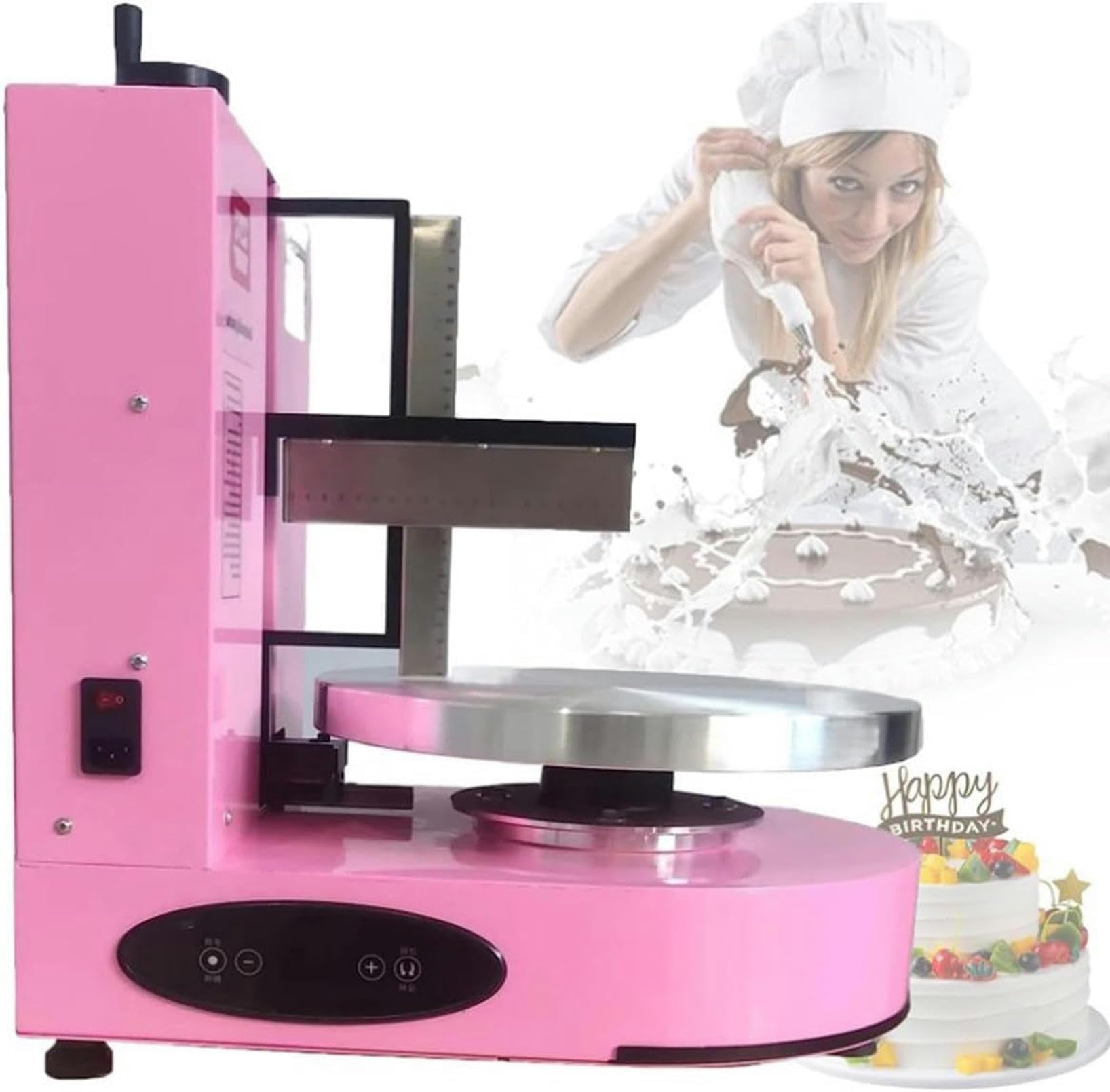 Automatique D'épandeur Décoration Crème Niveleur, Réglable Gâteau Grattoir Crème Spatule Outil De Cuisson Edges Lisseur Machine Glaçage Gâteau d'anniversaire,Pink
