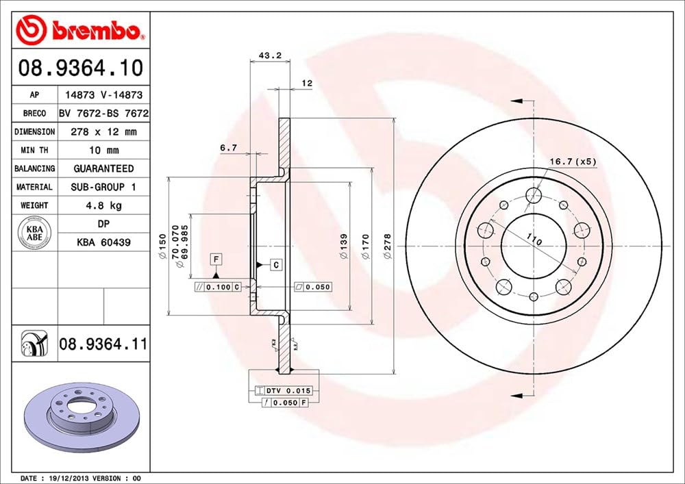 Brembo 08.9364.11 COATED DISC LINE tarcza hamulcowa - para