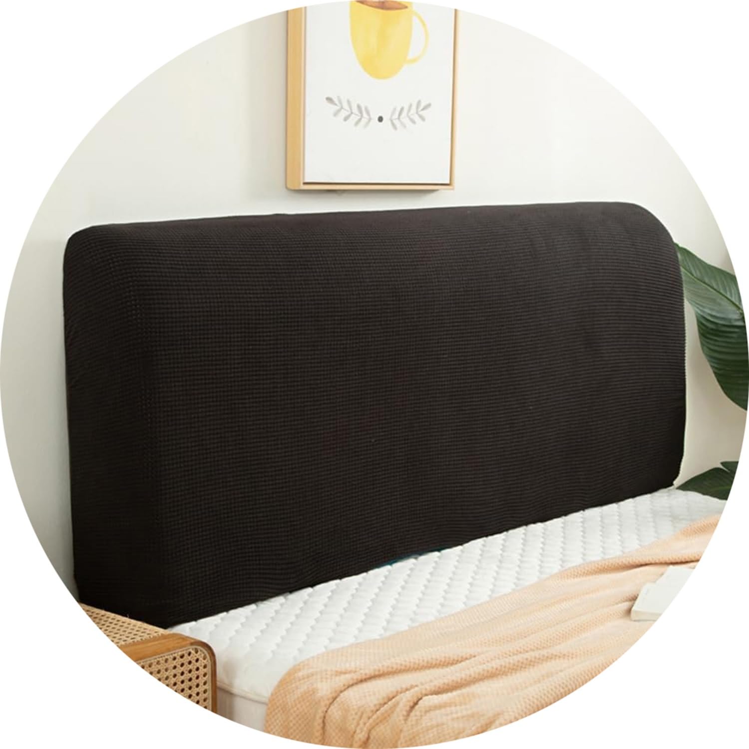 QOEUIUJ Headboard Cover for Full Queen Cal King Size Bed, Polar fleeceDustproof Head Board Wrap, Stretch All-Inclusive Bed Head Protector Cover Modern Bedroom Decoration(Black,75-83in (190-210cm))