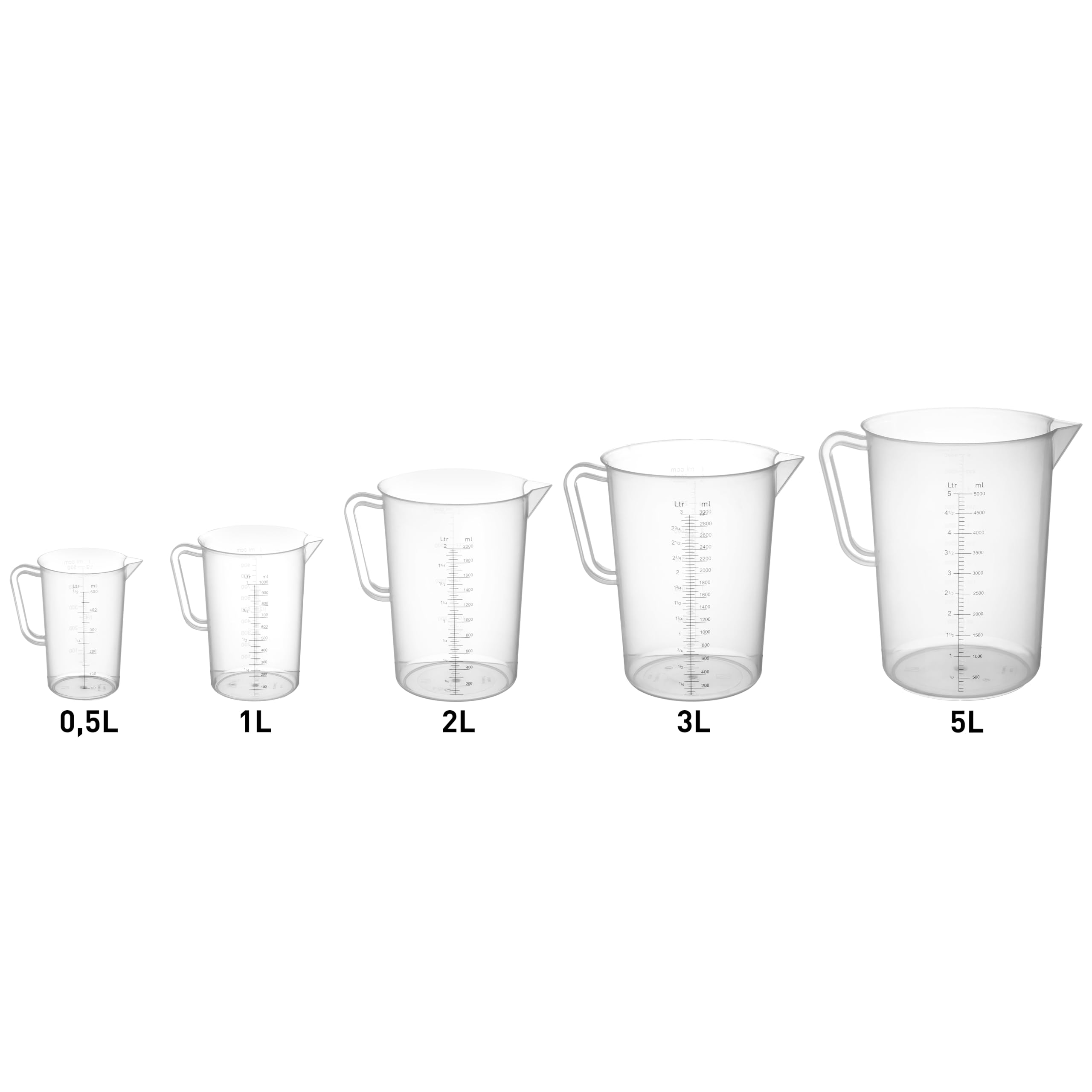 HENDI Jarra Medidora de Polipropileno con Escala Graduada, Capacidad 5 L, Vaso Medidor Transparente con Asa y Pico Vertedor, Ø190x(H)270mm