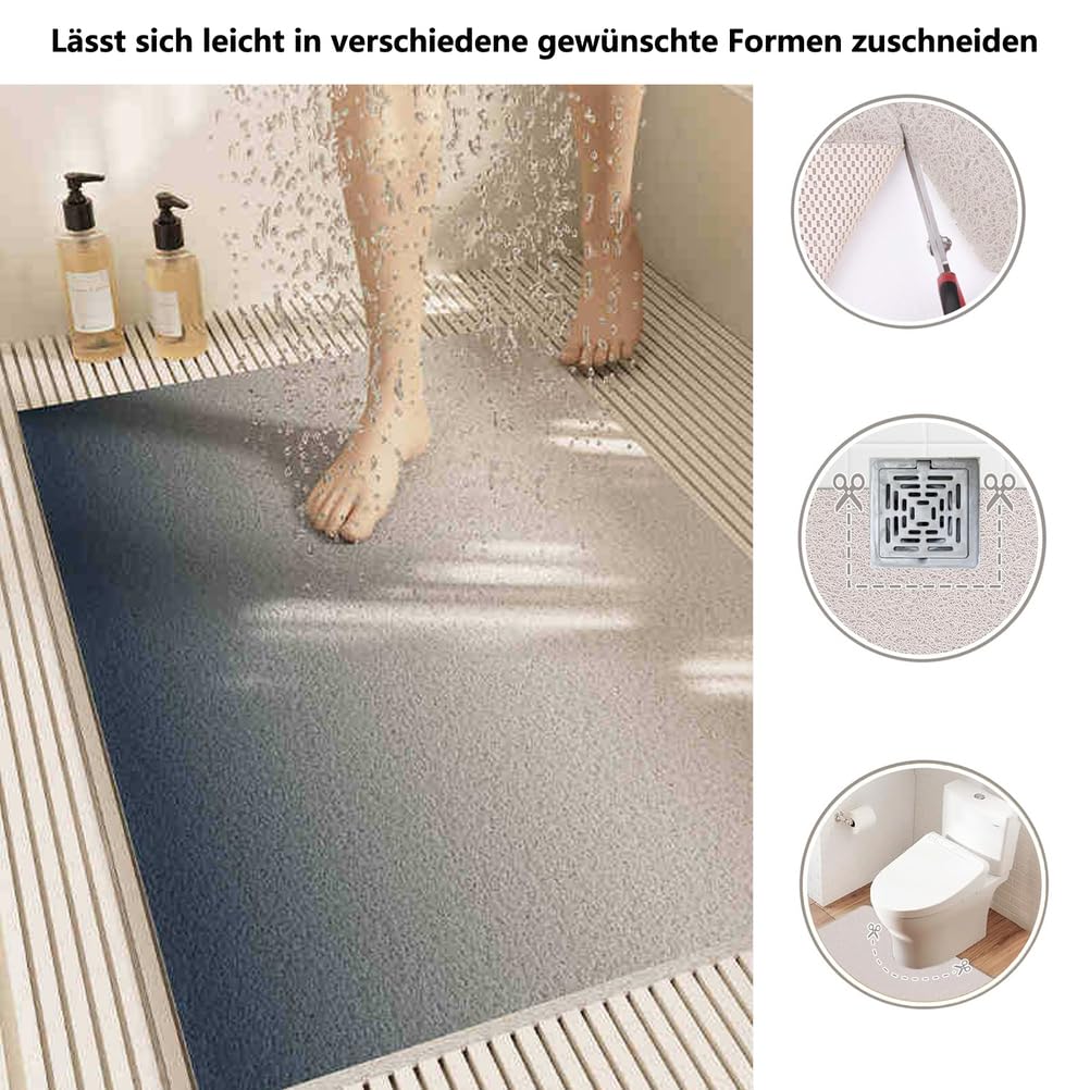 Tappeto Antiscivolo Vasca 50X120 cm Tappeto Bagno confortevole PVC con scarico asciugatura rapida Senza Ventose per Area Umida