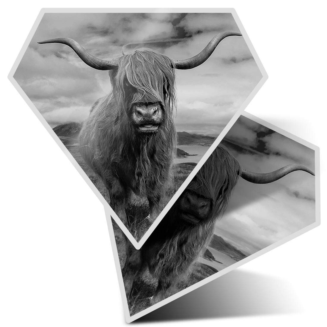 2 x Diamond Stickers 7.5 cm - Scottish Highland Cows Scotland Cow Fun Decals for Laptops,Tablets,Luggage,Scrap Booking,Fridges, #15728