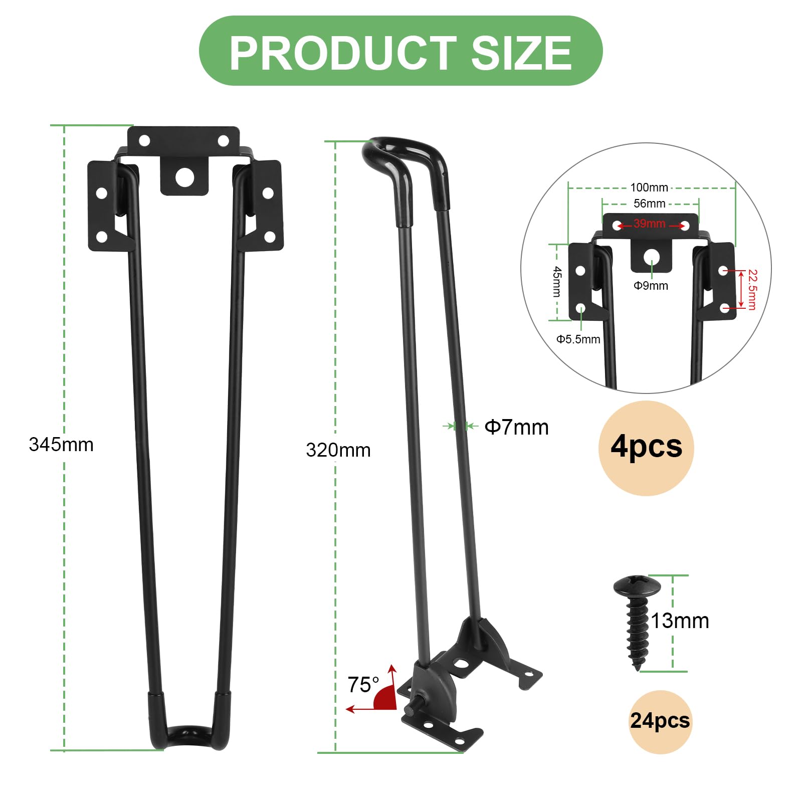 SUPAWAY Pack of 4 Foldable Hairpin Table Legs, 32 cm, Hairpin Legs Black Hairpin Table Feet, Foldable Coffee Table Legs - Image 2