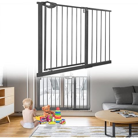 YUENFONG Türschutzgitter Treppenschutzgitter ohne Bohren, 105-115 cm breit Treppengitter Baby Auto-Close Türgitter für Kinder, 180° Zweiwegeöffnung, Schwarz Cover