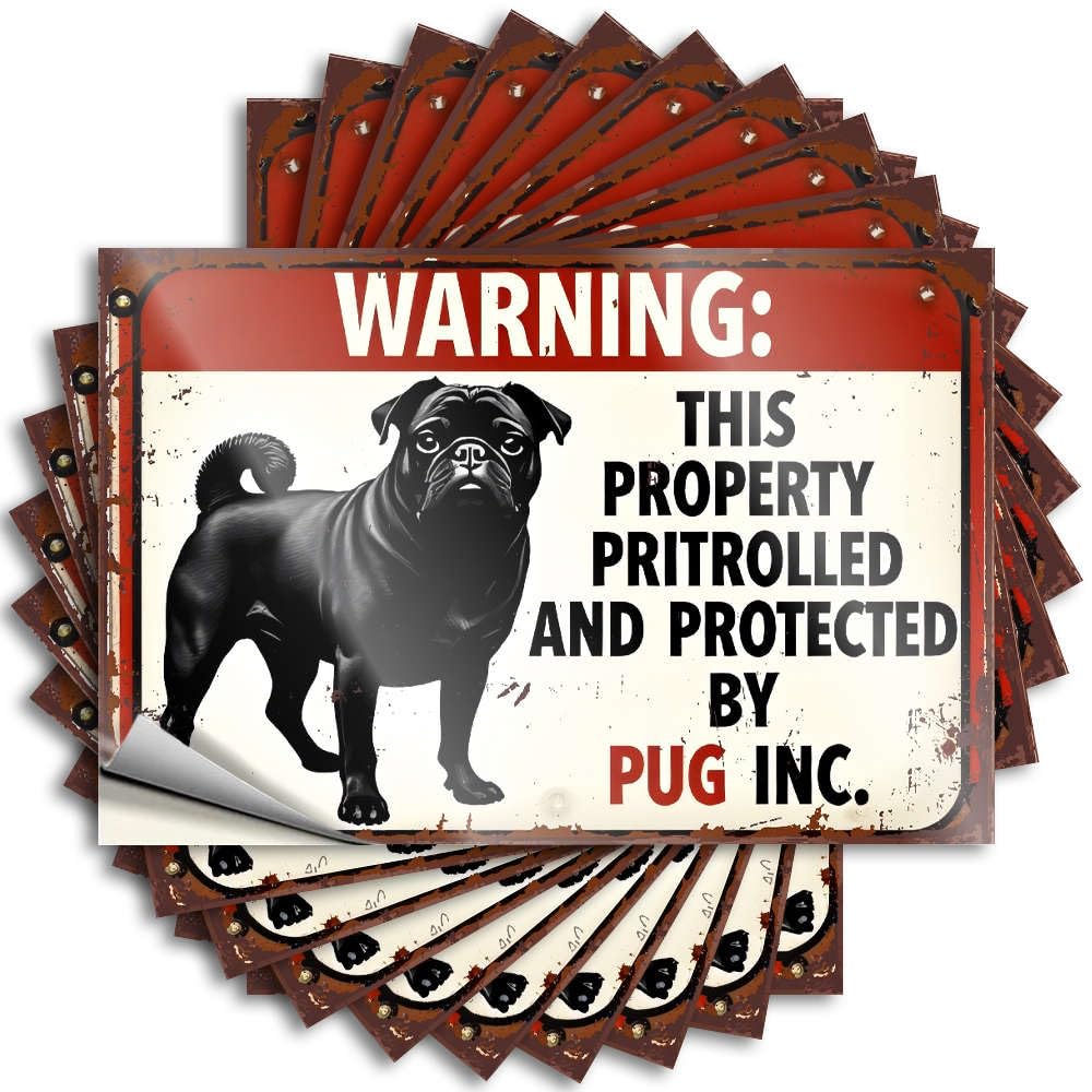 Funny Sticker Rooms Decorations Peel and Stick - Warning: Protected By Pug Inc. Window Fall Waterproof Vinyl for Gamer(8X12CM)