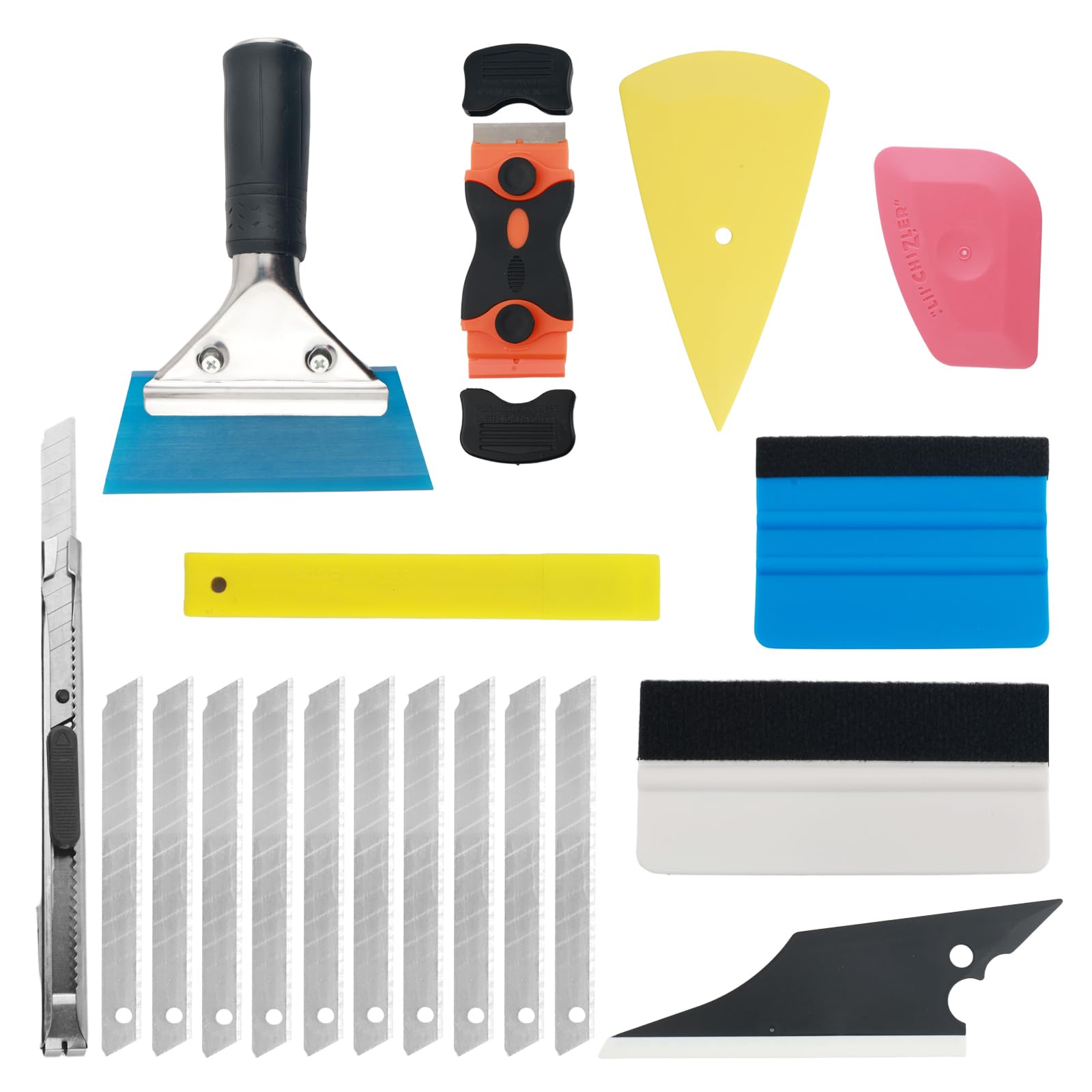 18PCS Car Window Tint Kit,Multi-Purpose Window Tint Car Kit Includes Vinyl Scraper/Felt Squeegee/Cutter with Blade,Professtional Automotive Tools Windows Tints Kits for Cars