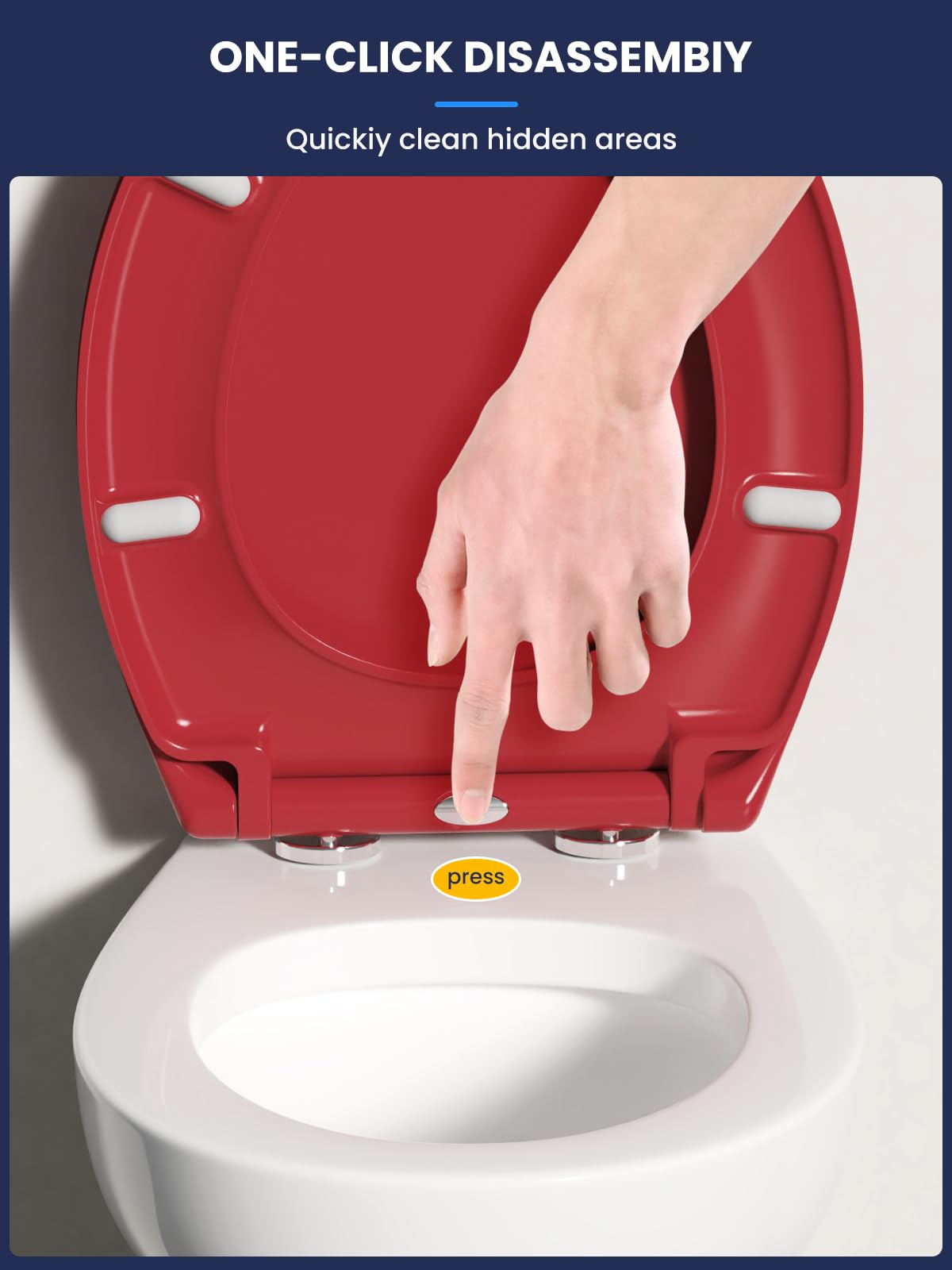 YEAUPE PRO Tapa Wc Forma O Universal, Asiento de Inodoro de Cierre Suave en Forma de O con Liberación Rápida para una Fácil Limpieza, Rojo retro, 44,6 x 37,2 x 5,2 CM