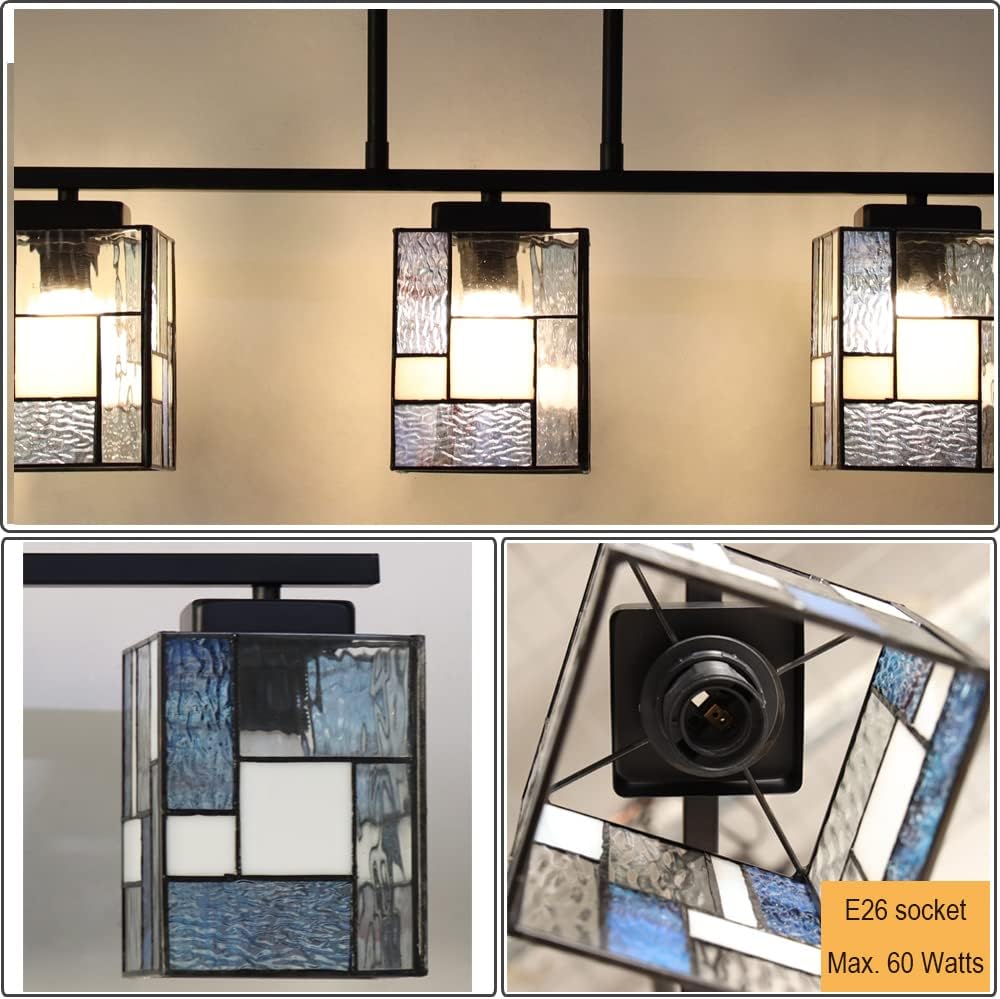 ARTZONE Tiffany Pendant Light Fixture[5 Lights][51''Wide*Adjustable Height] Stained Glass Tiffany Hanging Chandelier for Kitchen Island Dining Room(Blue)