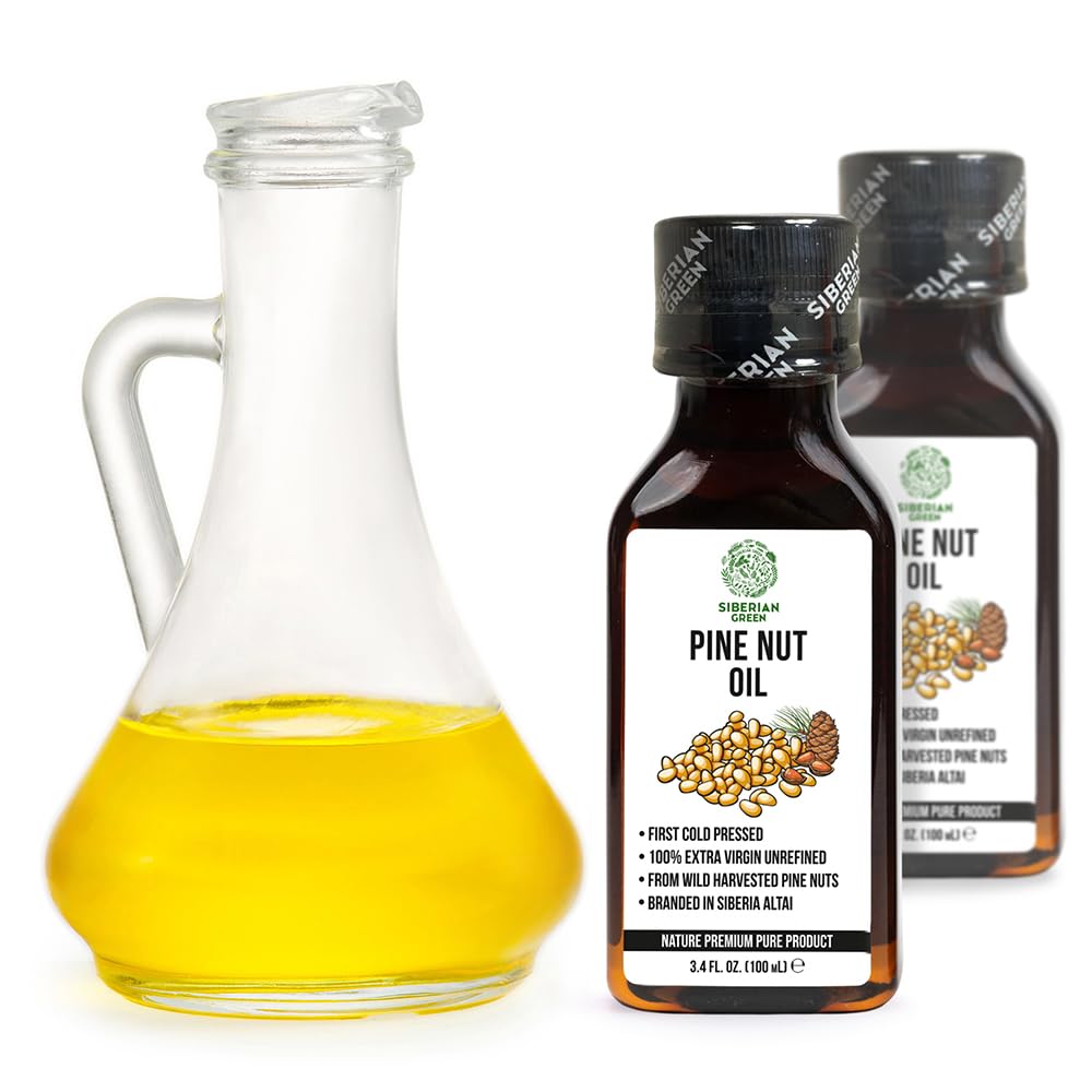 [2 PACK] Siberian Pine Nut Oil | 100% Natural Extra Virgin Cold Pressed 2x100 ml / 6.8 fl oz (2 bottles) | Unrefined Raw No-GMO Vegan | Exclusive Healthy Diet Food Grade