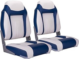NORTHCAPTAIN S1 Deluxe High Back Folding Boat Seat(2 Seats),White/Blue,Stainless Steel Screws Included