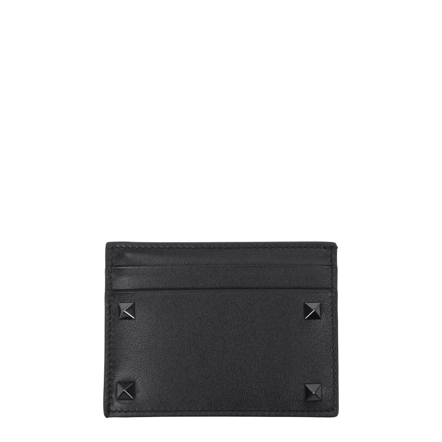 ValentinoGaravani Rockstud Credit Card Holder Men Leather Black with Gift Box, Black/Gold, Wallet
