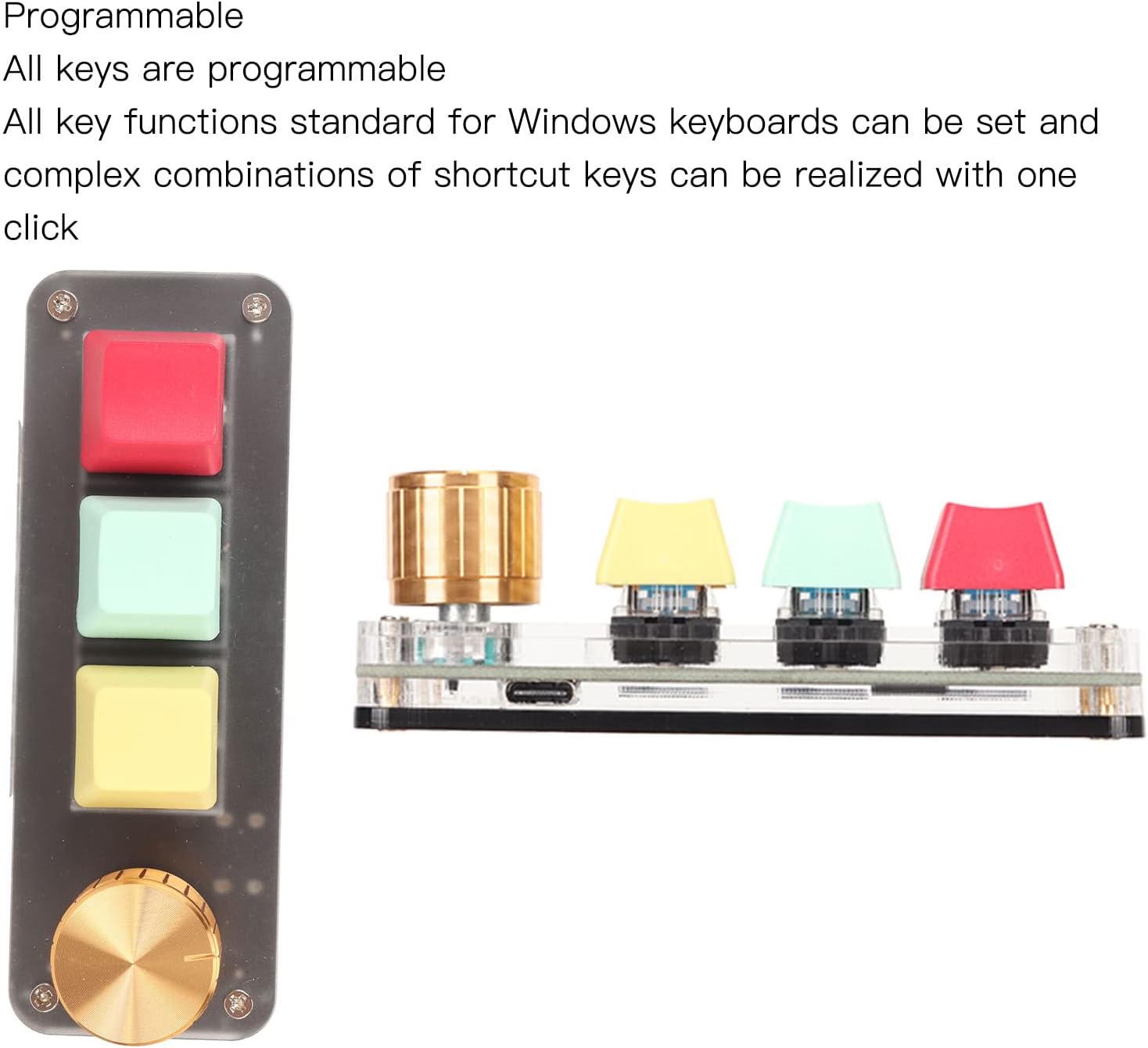 Dilwe 3-Key Mechanical Gaming Keyboard, Programmable One-Handed Macro Keypad with Knob, DIY RGB Wired Office Keyboard for Gaming (148 Characters)