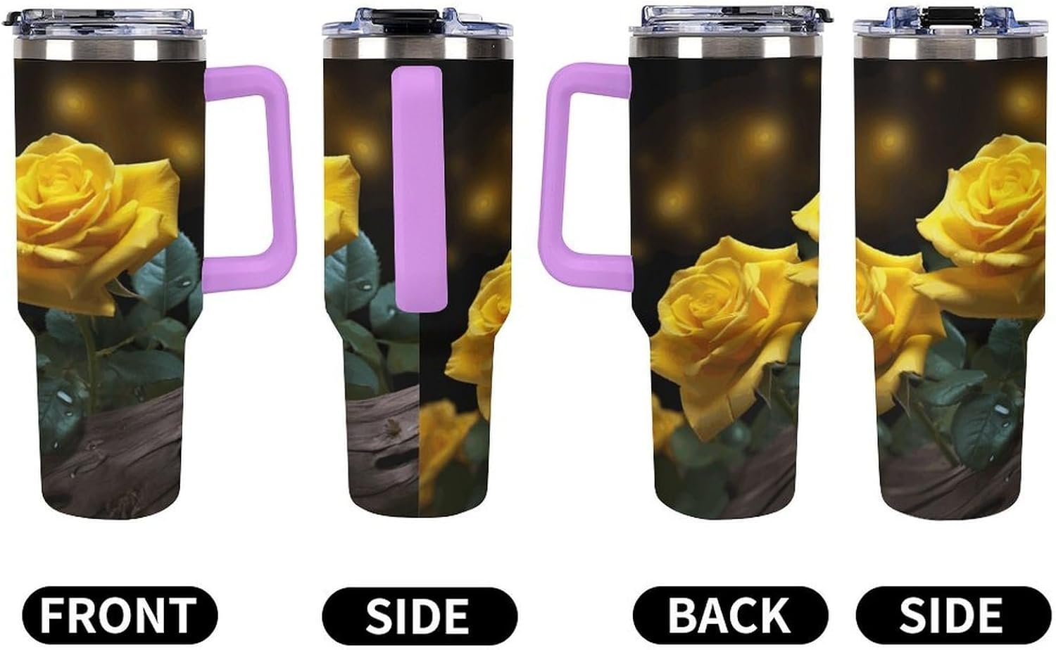 Beautiful Yellow Roses Tumbler Stainless Steel Large Car Cup with Handle&Straw Lid Portable Coffee Cup Leak-proof Water Bottle Insulated Vacuum Travel Mug for Home Outdoor 40oz