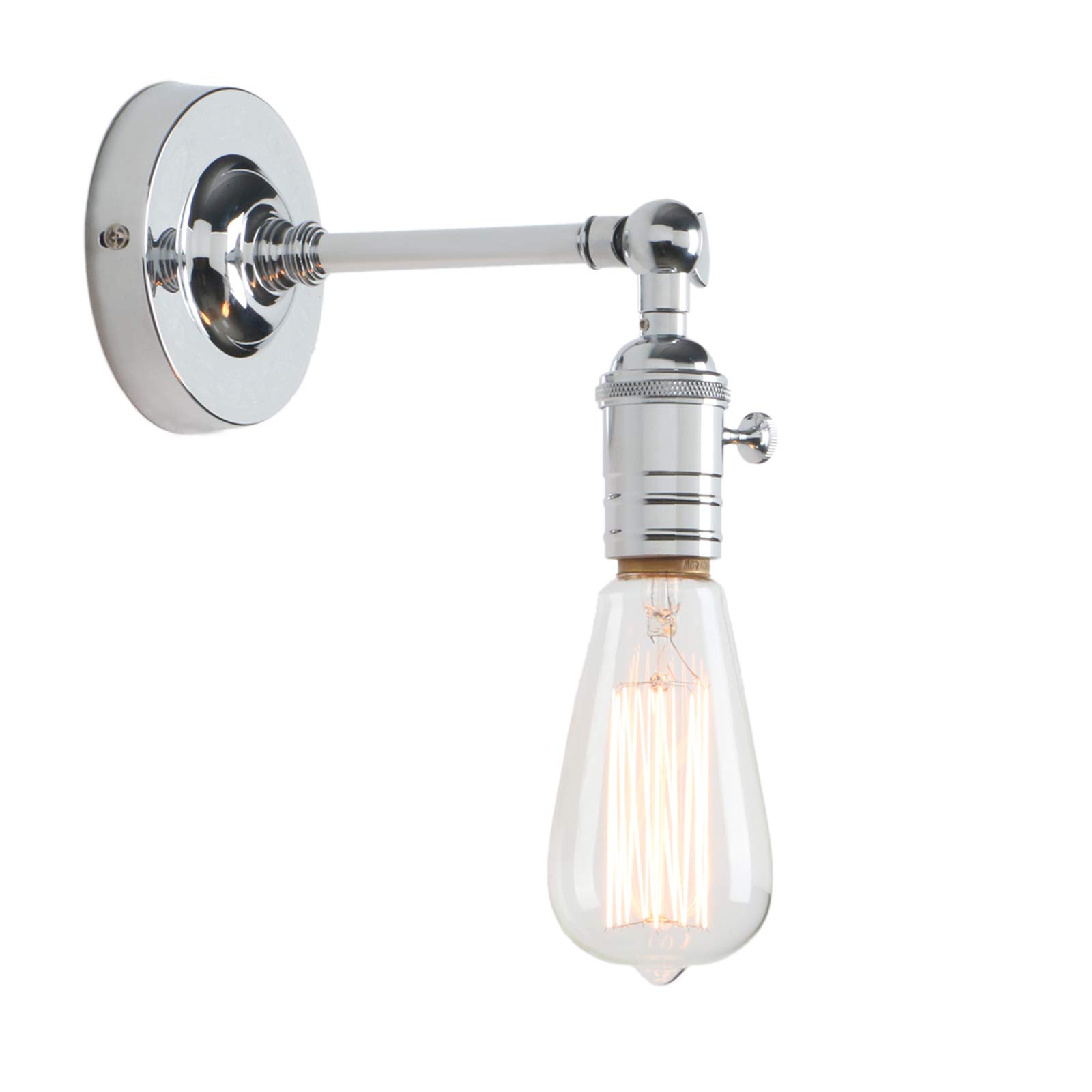Phansthy Industrial Wall Light with Switch Adjustable Arm Vintage Loft Wall Lamp Indoor Sconce Lighting Fixtures E27 Socket (Chrome)
