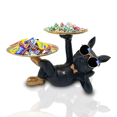 Huhote Resin Bulldog Tray, Lying Bulldog Candy Dish Key Holder