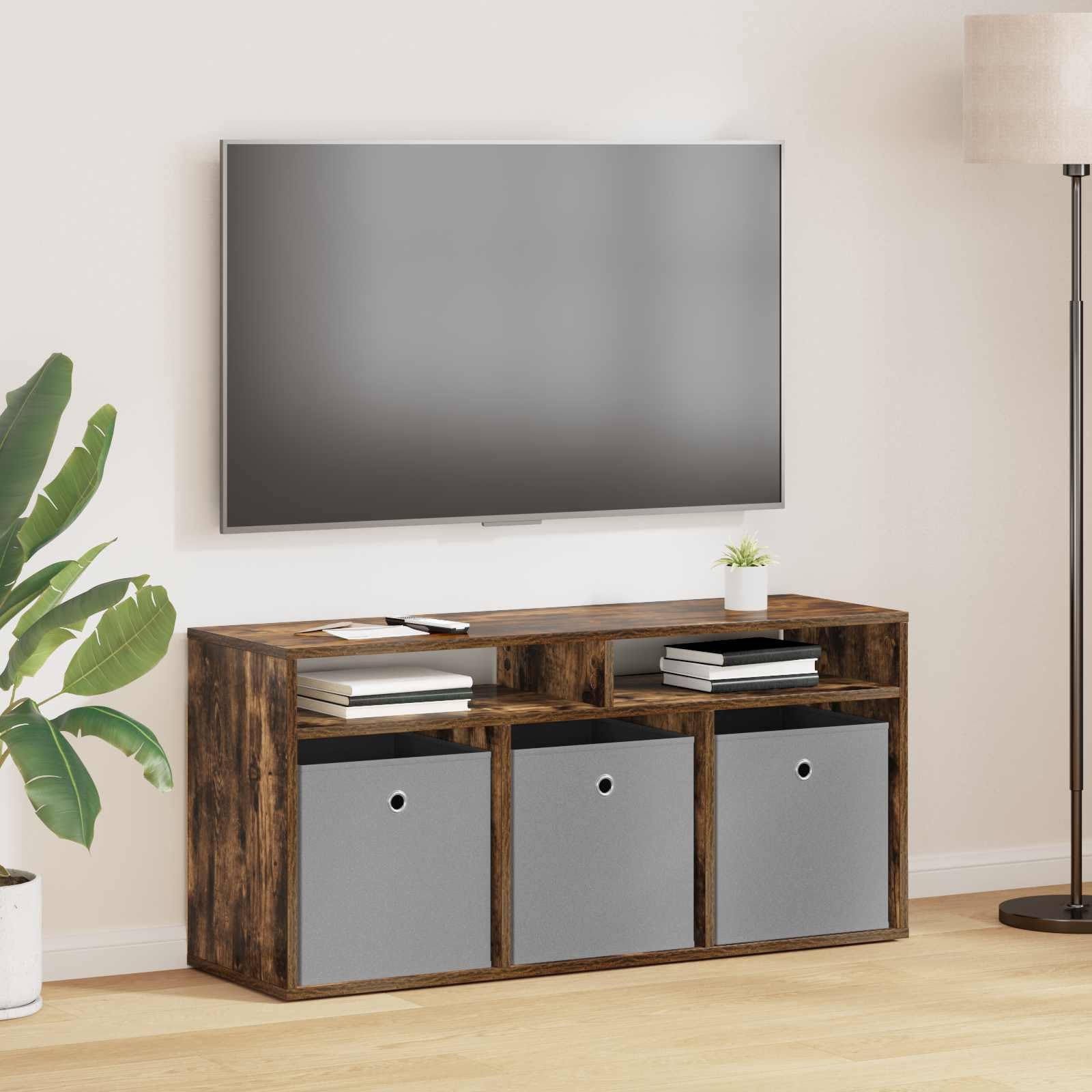 vidaXL Mueble bajo con cajón Roble Ahumado 102 x 32 x 48,5 cm