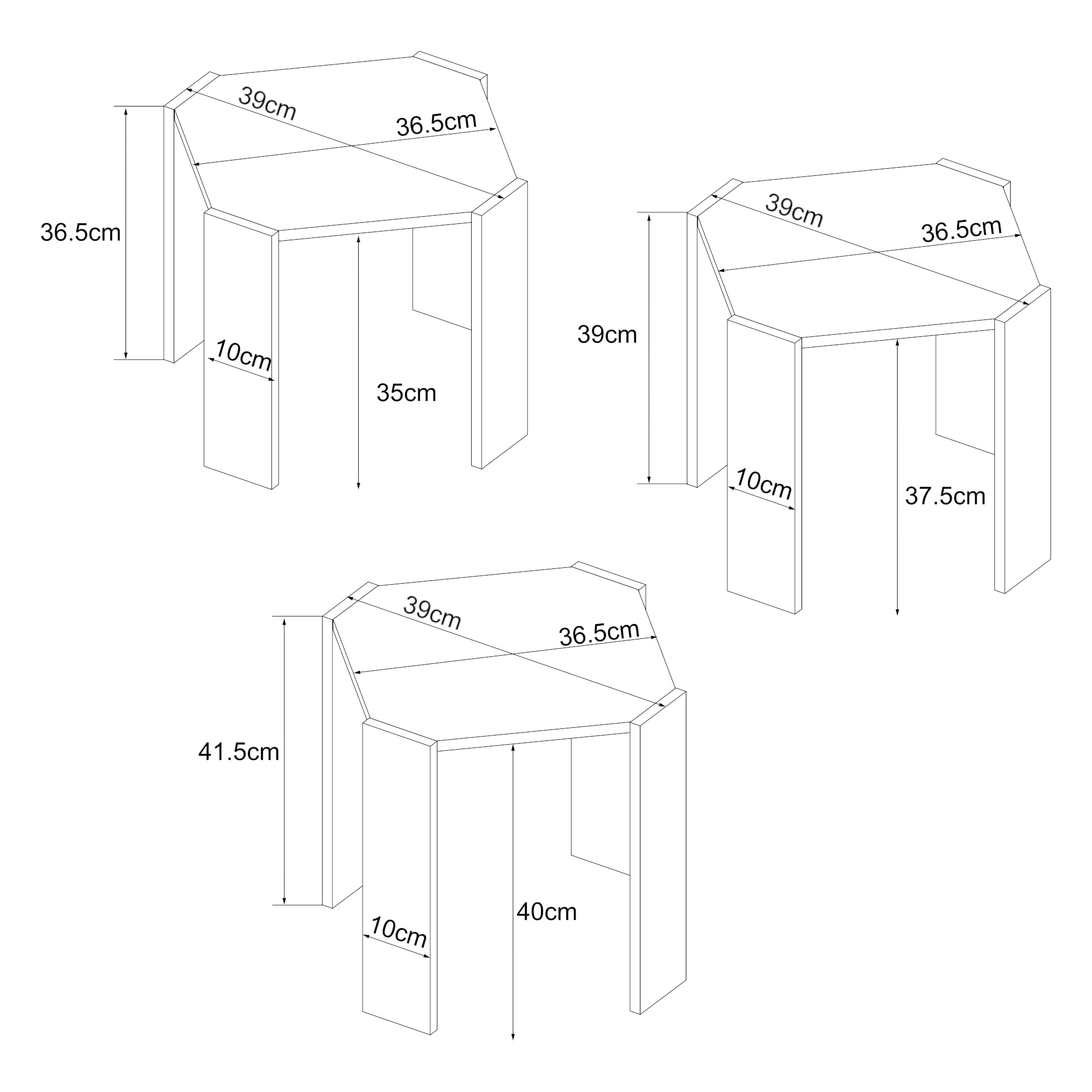 [en.casa] Ensemble de 3 Tables Basses Gigognes Lot de 3 Tables d'Appoint de Hauteurs Différentes Plateau Carré Panneau de Particules 37-42 x 39 x 39 Blanc Effet Chêne