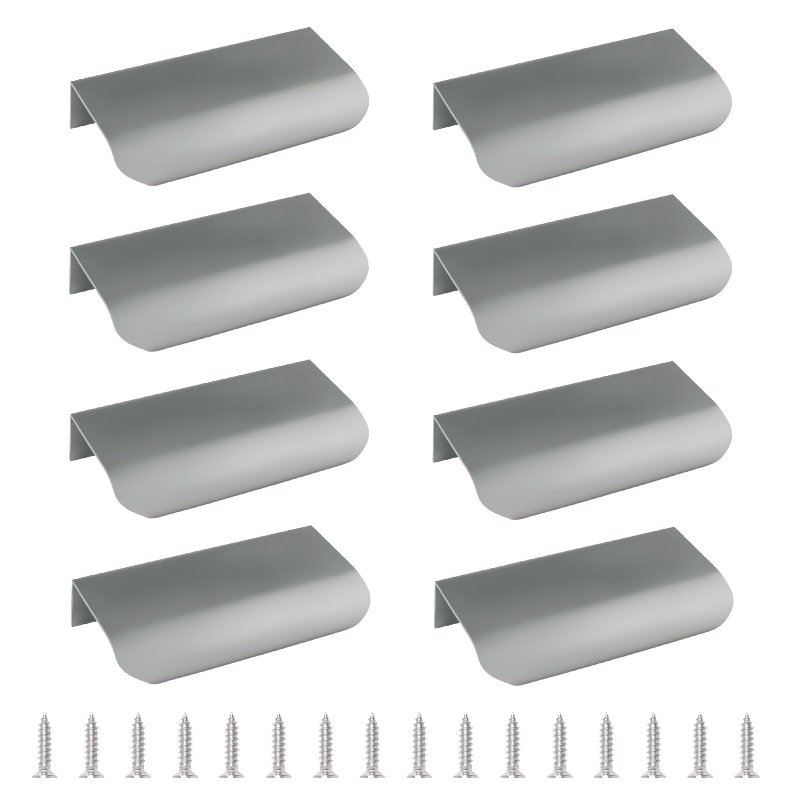 Morobor Anthracite Grey Modern Style Finger Edge Pull, 8Pcs Aluminum Alloy Furniture Drawer Handles Hidden Cabinet Kitchen Drawer Handles Knobs, 80Mm