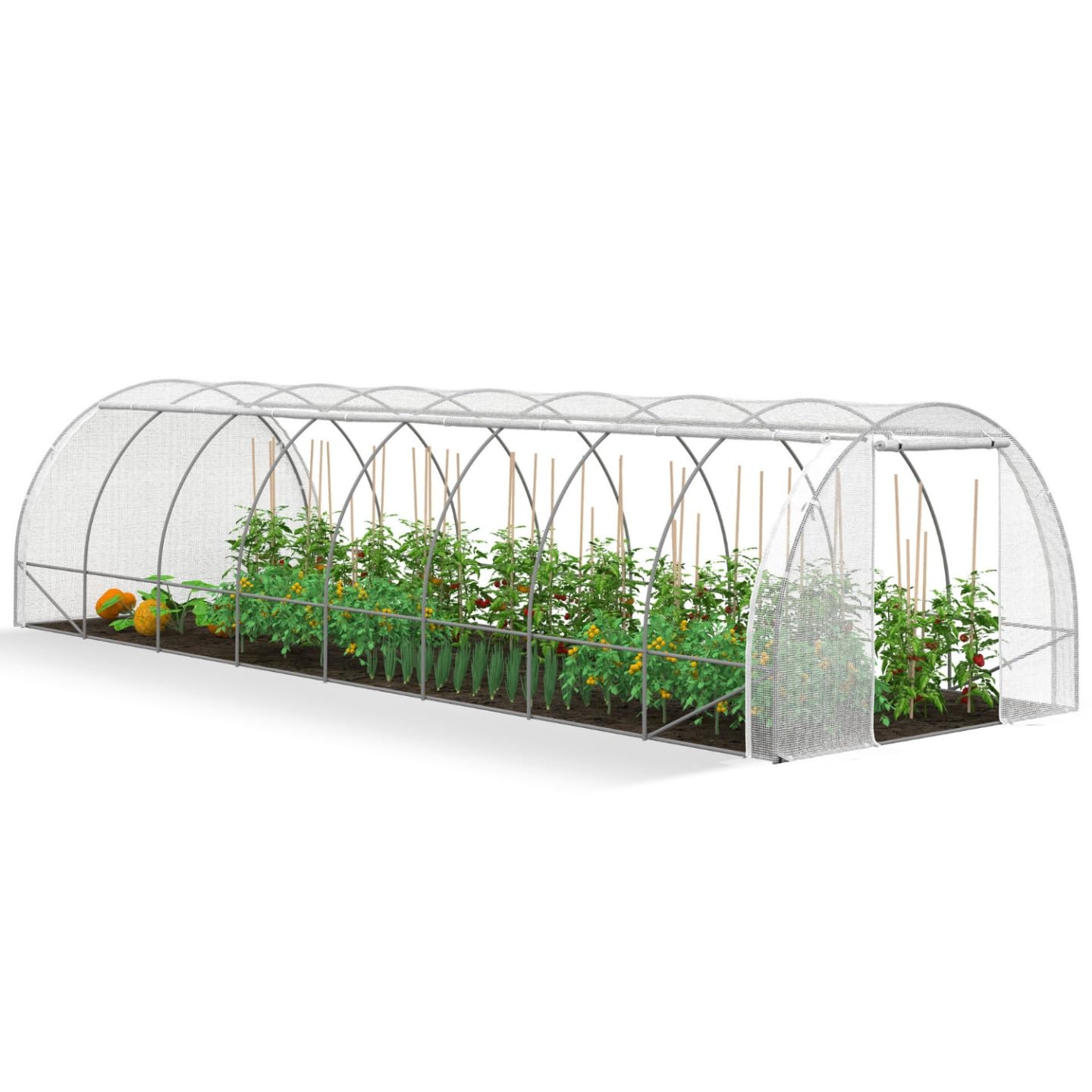 IDMarket - Invernadero de jardín túnel 24m² 8x3x2m acero galvanizado + lona UV con puerta y ventanas de los Andes blanca para todas las estaciones