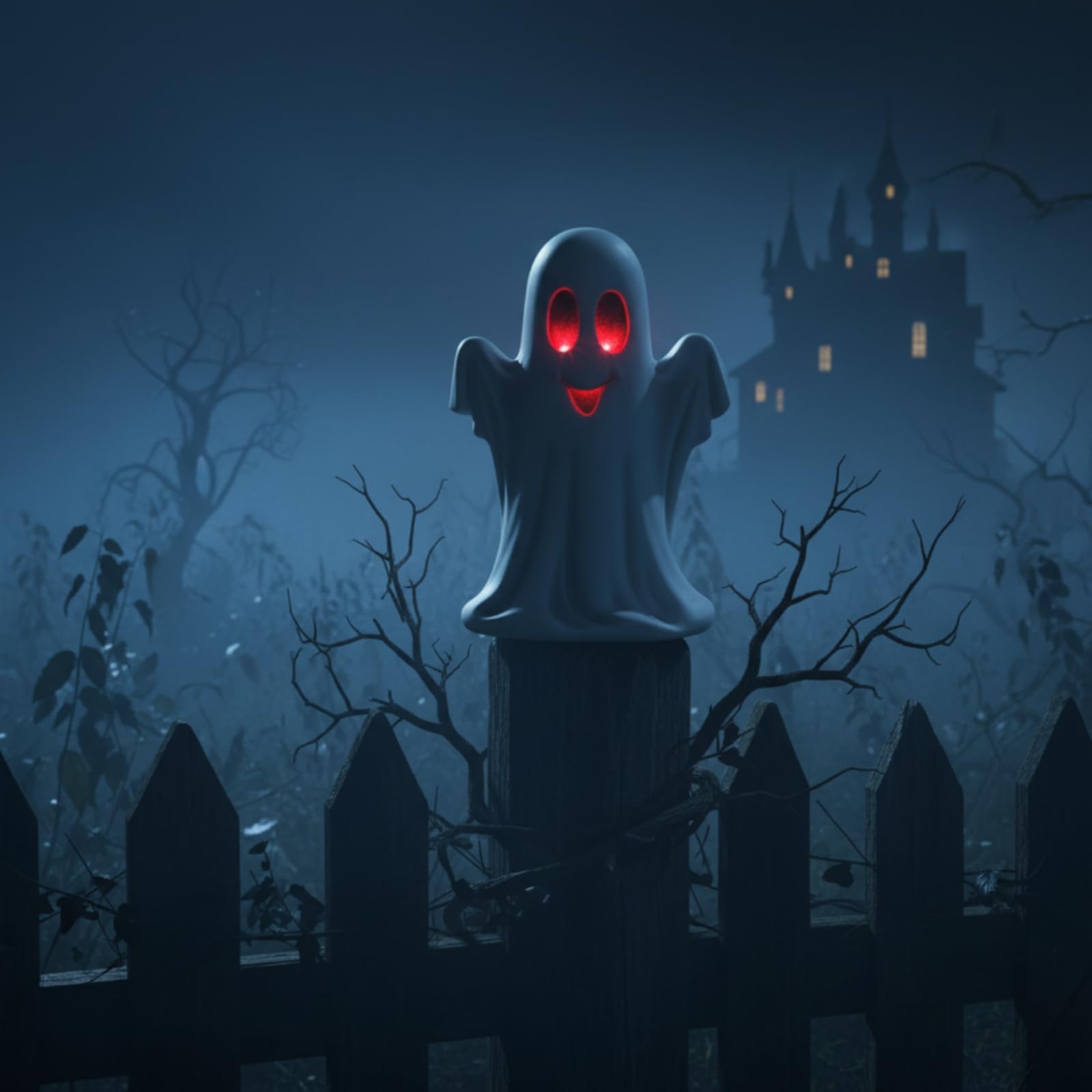 Amagogo Halloween Leuchtfigur Geist Deko Figur Lampe Fensterdeko mit Steuerpunkt Vorn Und Fach Hinten Rotes Schimmern für Eingang Wohnzimmer Terrasse Fest