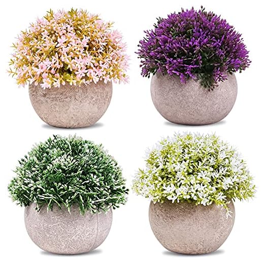 Amzeeniu Plantas Artificiales Decorativas En Maceta,4 Piezas Planta Falsa Verde con Maceta Apariencia Realista para Decoración Estantería Casa Oficina Cafetería Ventana Exterior