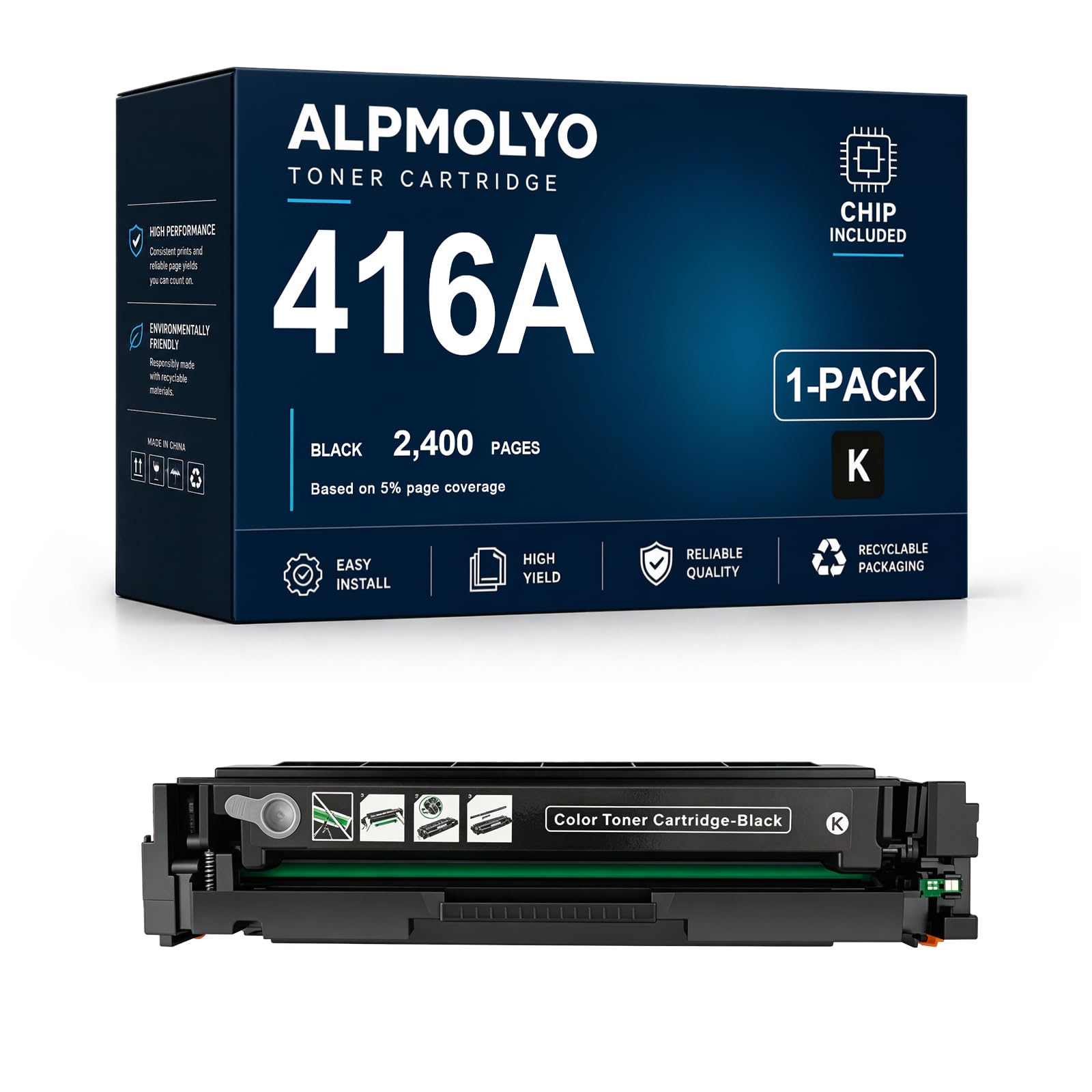Reemplazo de Cartucho de tóner de Alto Rendimiento 416A para W2040A W2041A W2043A W2042A, Compatible con HP Pro M454DN/M454DW/M454NW/MFP M479DW/M479FNW/M479, con Chip