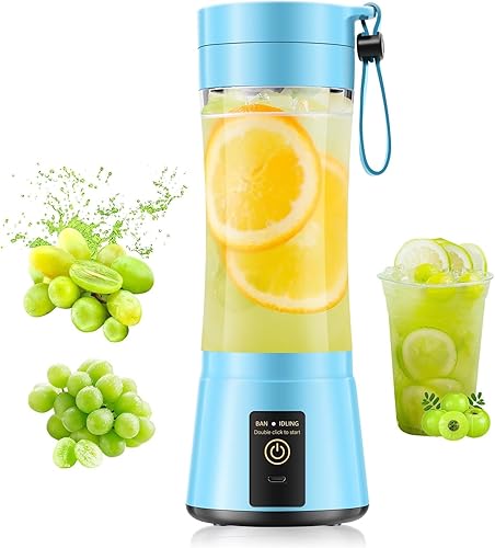 Licuadora portátil de tamaño personal, taza de viaje de 12 onzas para hacer batidos y batidos, inalámbrica y recargable por USB, recién exprimida en