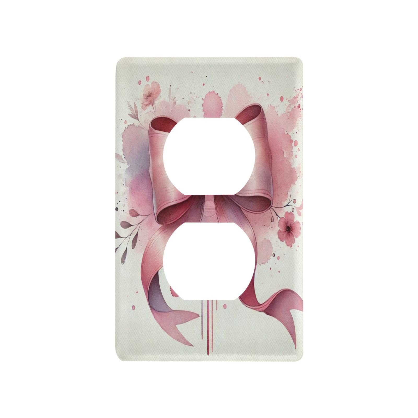 Floral Bow Watercolor Light Switch Cover Decorative Receptacle Outlet Wall Plate Guard Plastic Outlet Covers for Living Room Home Decor Kitchen (Duplex Outlets Cover)
