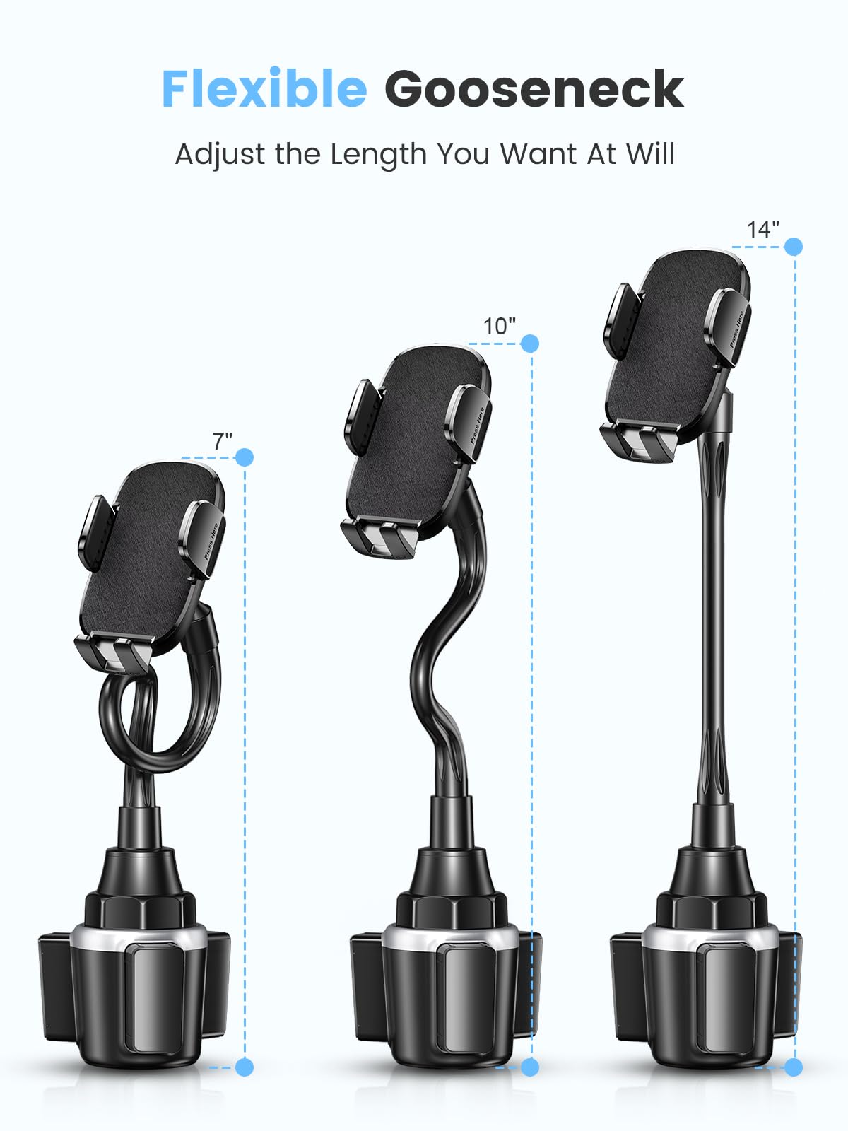 Zewwen Soporte para teléfono de coche, doble rotación de 360°, cuello de cisne, soporte de teléfono para coche, soporte flexible para teléfono celular compatible con iPhone 16 Pro Max/15/14/13/12/11